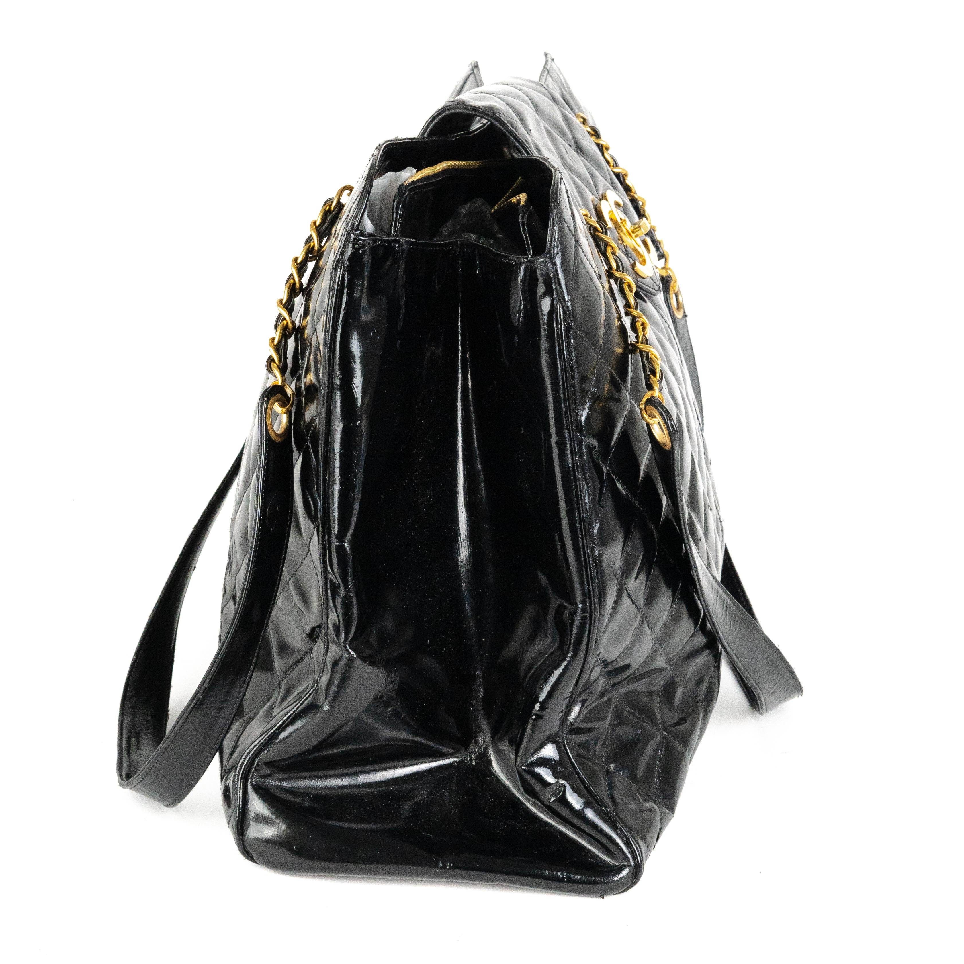 Chanel Supermodel Patent Leather Tote Bag - Black Luxury Handbag for Women | Perfect for Work, Travel & Everyday Use