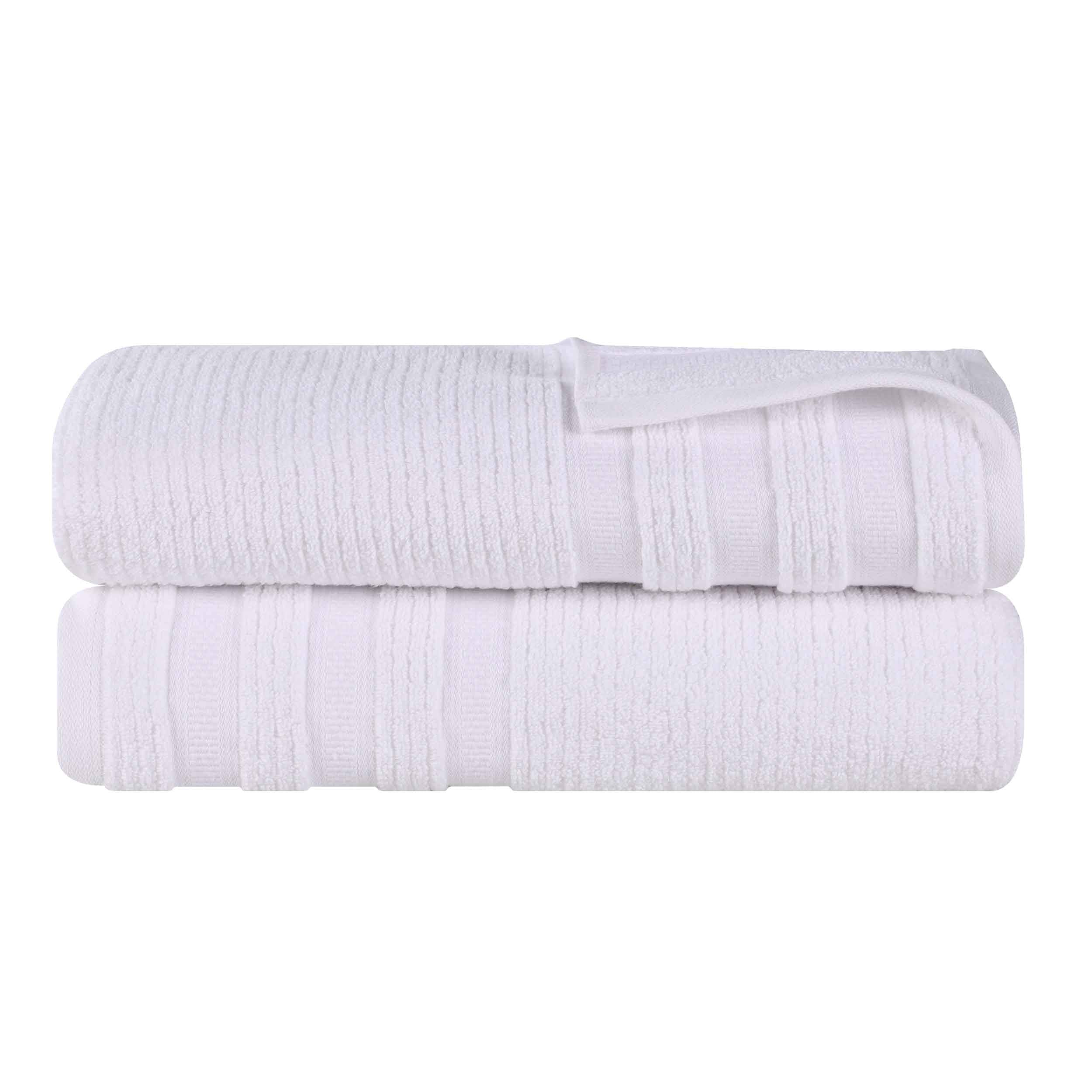 Premium Zero Twist Cotton Ribbed Geometric Border Plush Bath Sheet Set of 2 - Ultra Soft & Absorbent Luxury Towels for Spa, Bathroom & Beach Use