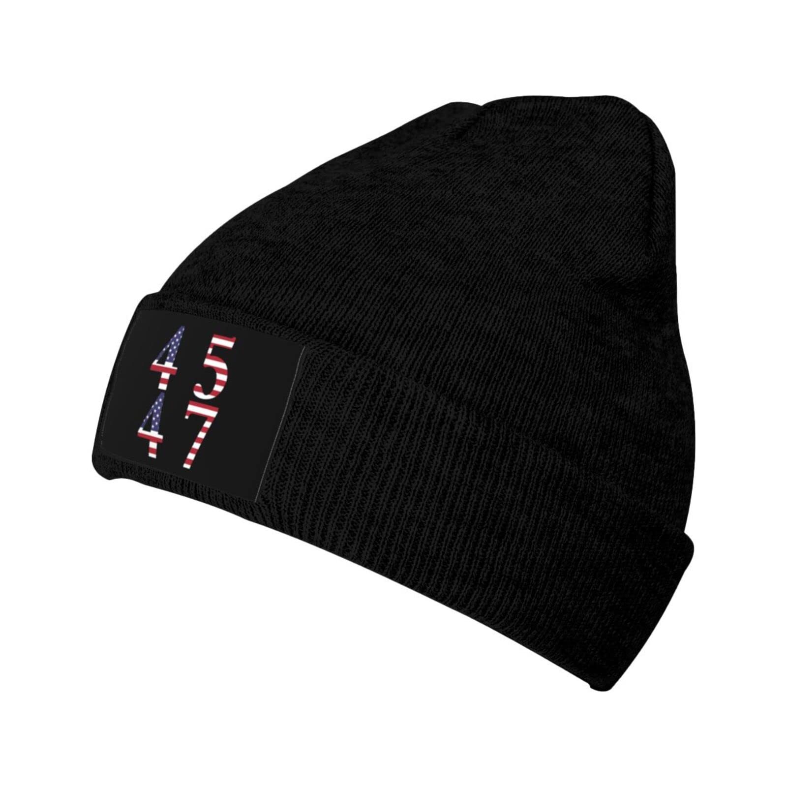 Trump 45 = 47 Knit Beanie Hat - Winter Thermal Skull Cap for Men & Women - Black Cuffed Beanie for Outdoor Activities & Political Events