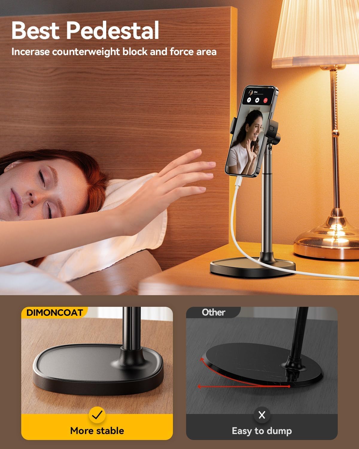 Adjustable Aluminum Alloy Phone Stand for Desk - Universal Retractable iPhone Holder for iPhone 16/15/Pro/Max/Plus - Perfect for Video Calls, Recording, Office & Home Use