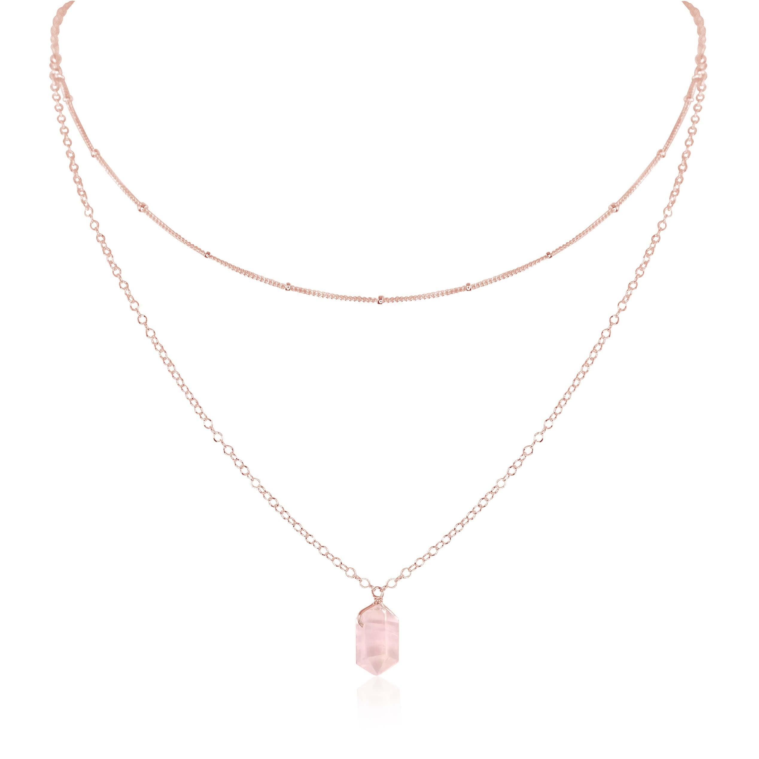 Rose Quartz Double Terminated Crystal Choker Necklace - Healing Stone Layered Chain Jewelry for Women, Gift for Her, Spiritual Energy & Chakra Balancing | Perfect for Meditation, Yoga & Boho Fashion