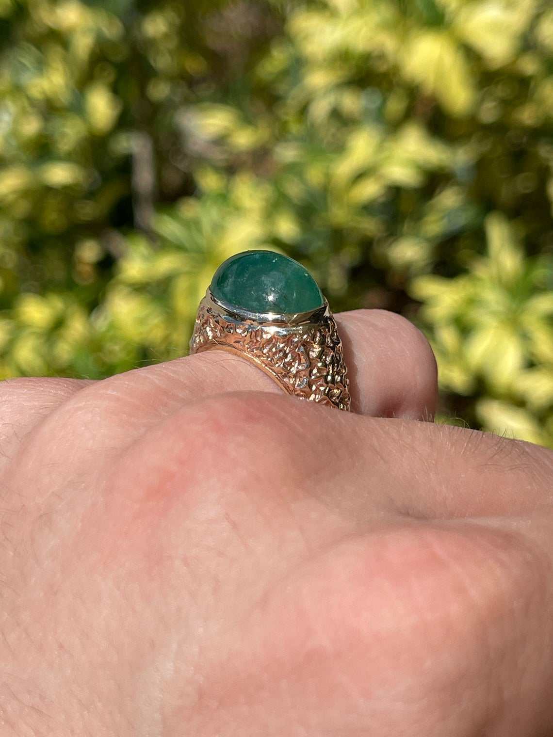 14K Gold Men's Ring with 13.01ct Natural Emerald Cabochon Nugget - Elegant Jewelry Gift for Him, Perfect for Weddings, Anniversaries & Special Occasions