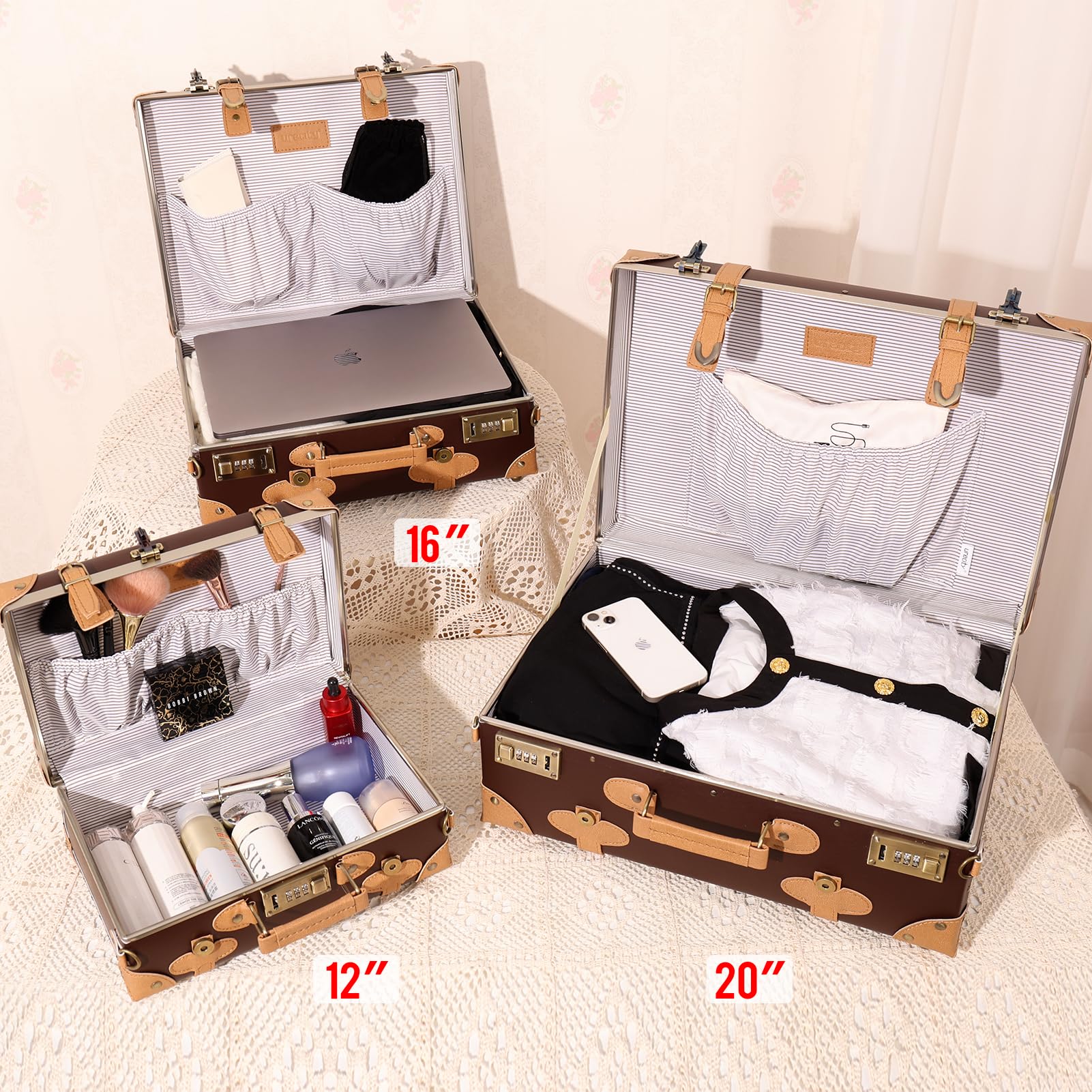 Vintage Leather Carry-On Suitcase - Cute Non-Wheeled Mini Trunk Overnight Bag with Adjustable Shoulder Strap | Perfect for Weekend Getaways, Business Trips & Airplane Travel