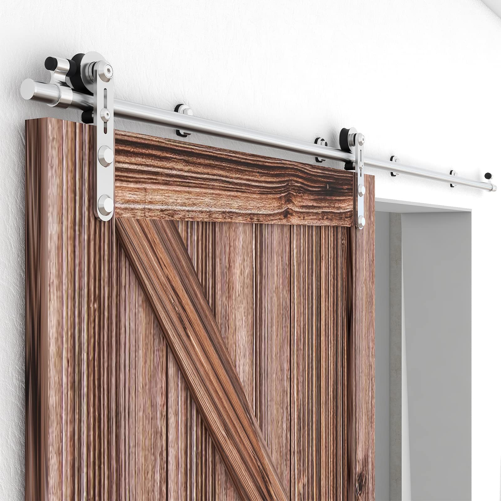 TSMST 5FT Heavy Duty Stainless Steel Sliding Barn Door Hardware Kit - Smooth & Quiet I-Shaped Track for Single Wood Door (Fits 30'' Wide Panel) - Perfect for Bedroom, Closet, or Farmhouse Style Interior Doors