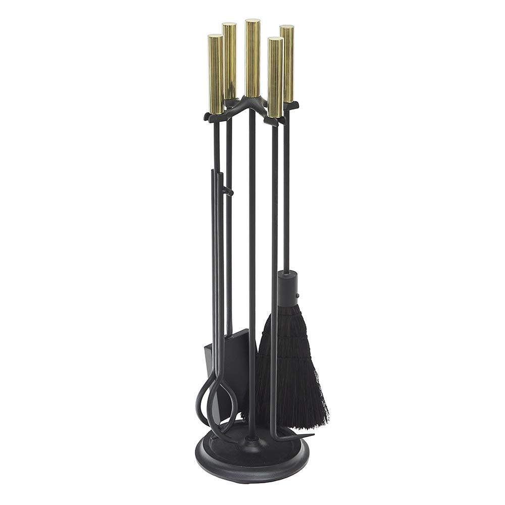 Premium Bedford Fireplace Tool Set - Polished Brass & Black Finish - Essential Fireplace Accessories for Cozy Home & Outdoor Fire Pits