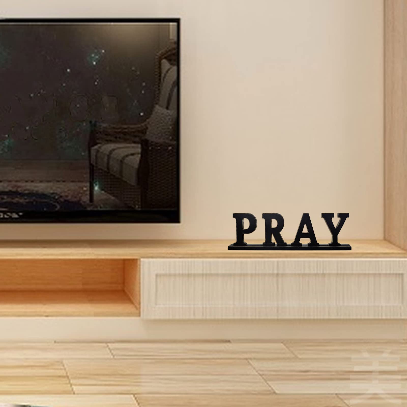 Rustic Wooden Pray Letter Sign - Free Standing Home Decor for Tabletop, Shelf & Wall - Inspirational Christian Gift for Housewarming, Wedding & Church