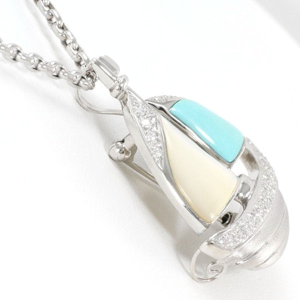 18K White Gold Shell Turquoise Diamond 2-Way Convertible Necklace & Brooch - Perfect for Weddings, Parties and Special Occasions