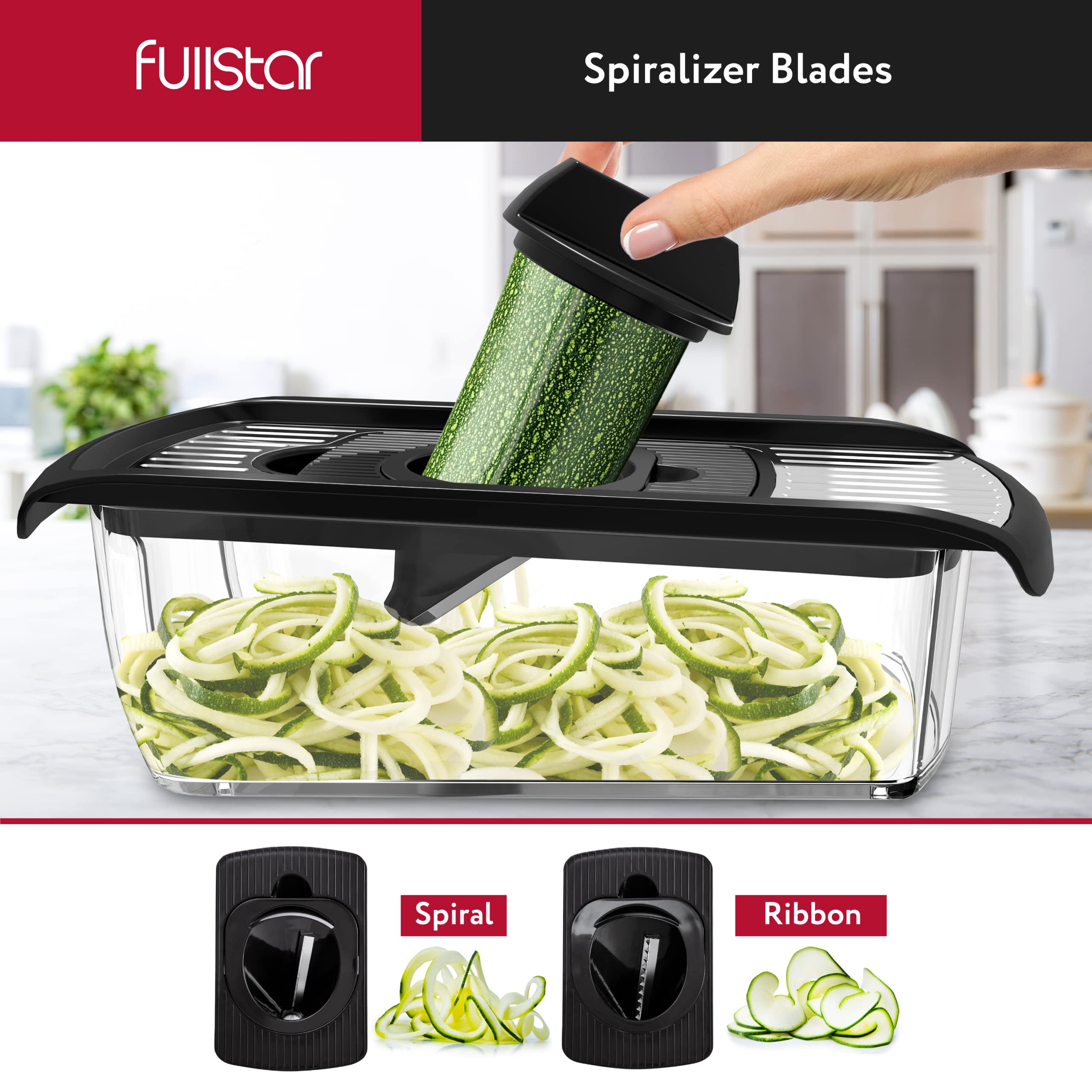 Fullstar 11-in-1 Stainless Steel Mandoline Slicer - Professional Vegetable Cutter, Cheese Grater, Fruit Slicer & Spiralizer for Kitchen - Includes Safety Glove - Perfect for Meal Prep, Salad Making & Healthy Cooking