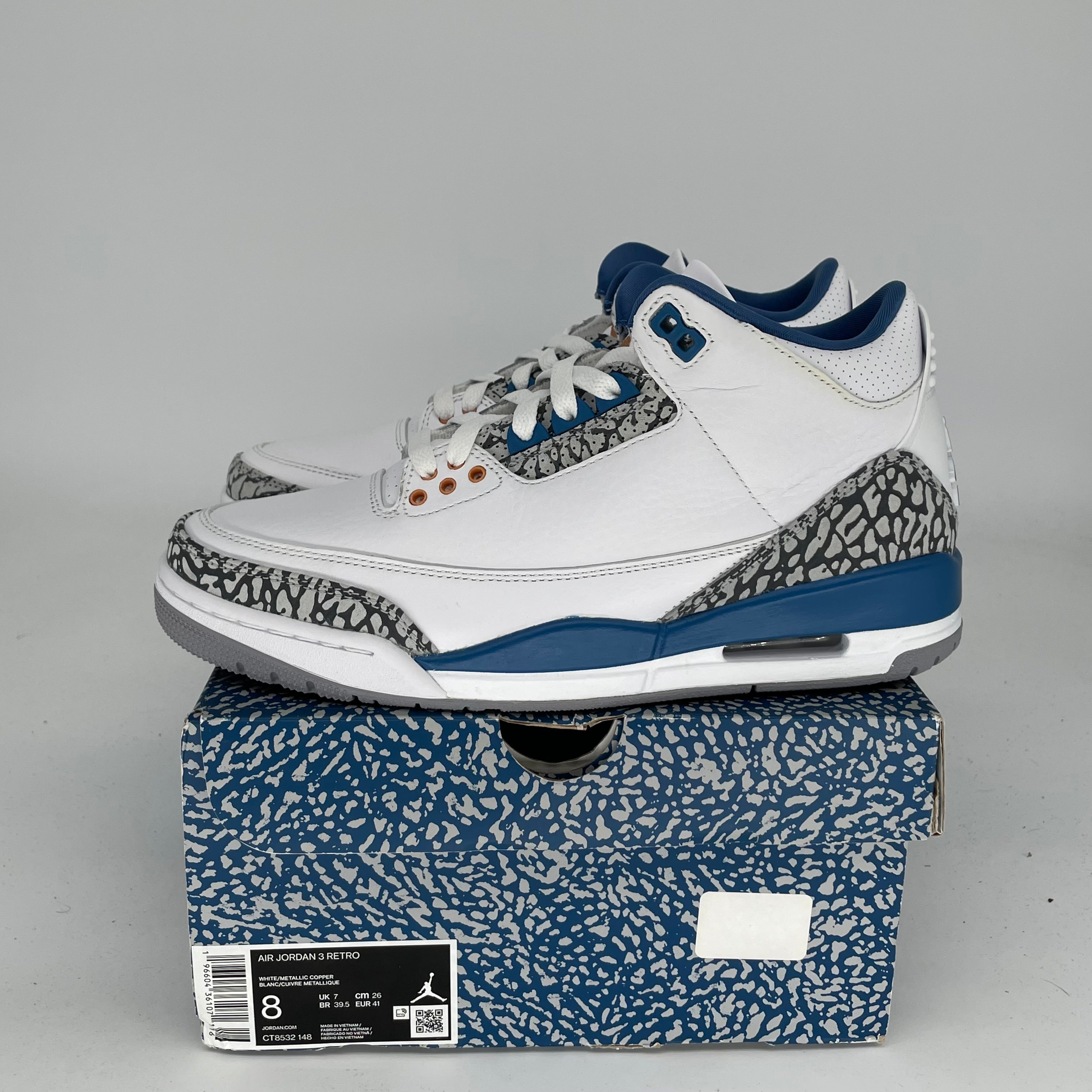 AIR JORDAN 3 WIZARDS Basketball Shoes Men's Size 8 - CT8532-148 Retro Sneakers for Casual Wear & Street Style