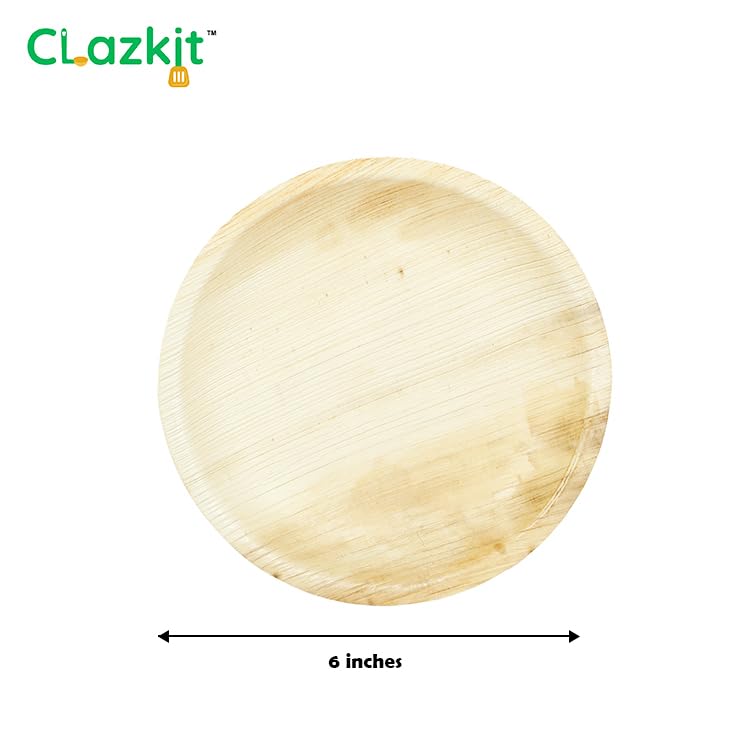 Clazkit 25 Pack 6 Inch Round Areca Palm Leaf Plates - Eco Friendly Biodegradable Disposable Plates for Pasta, Soup, Snacks - Perfect for Birthday Parties, Weddings & Events - Sustainable Alternative to Wooden Bamboo Plates - Ideal for Outdoor Dining, Picnics & Catering