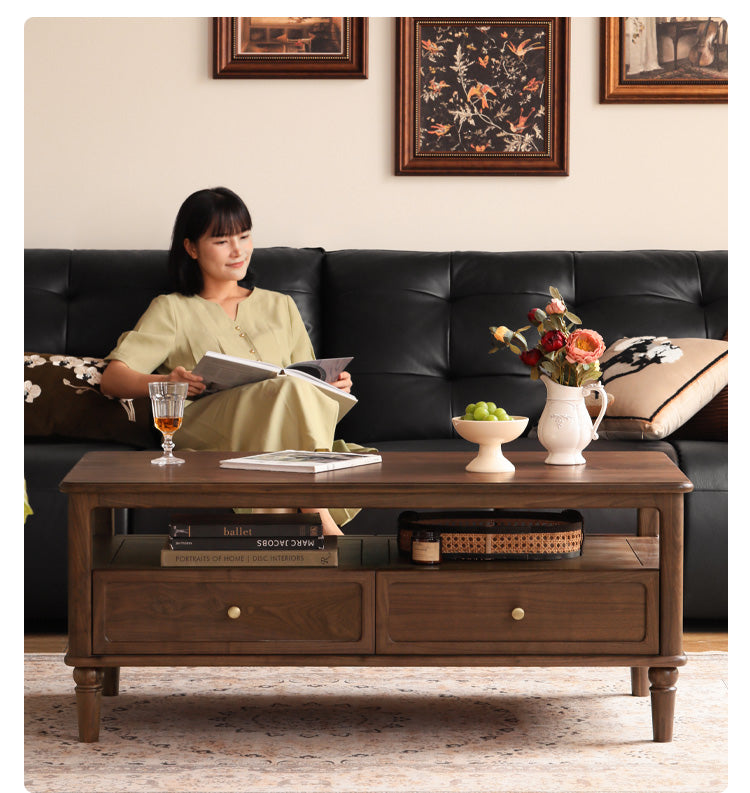 Solid Black Walnut Wood American Retro Coffee Table - Mid-Century Modern Style for Living Room, Lounge & Office Decor