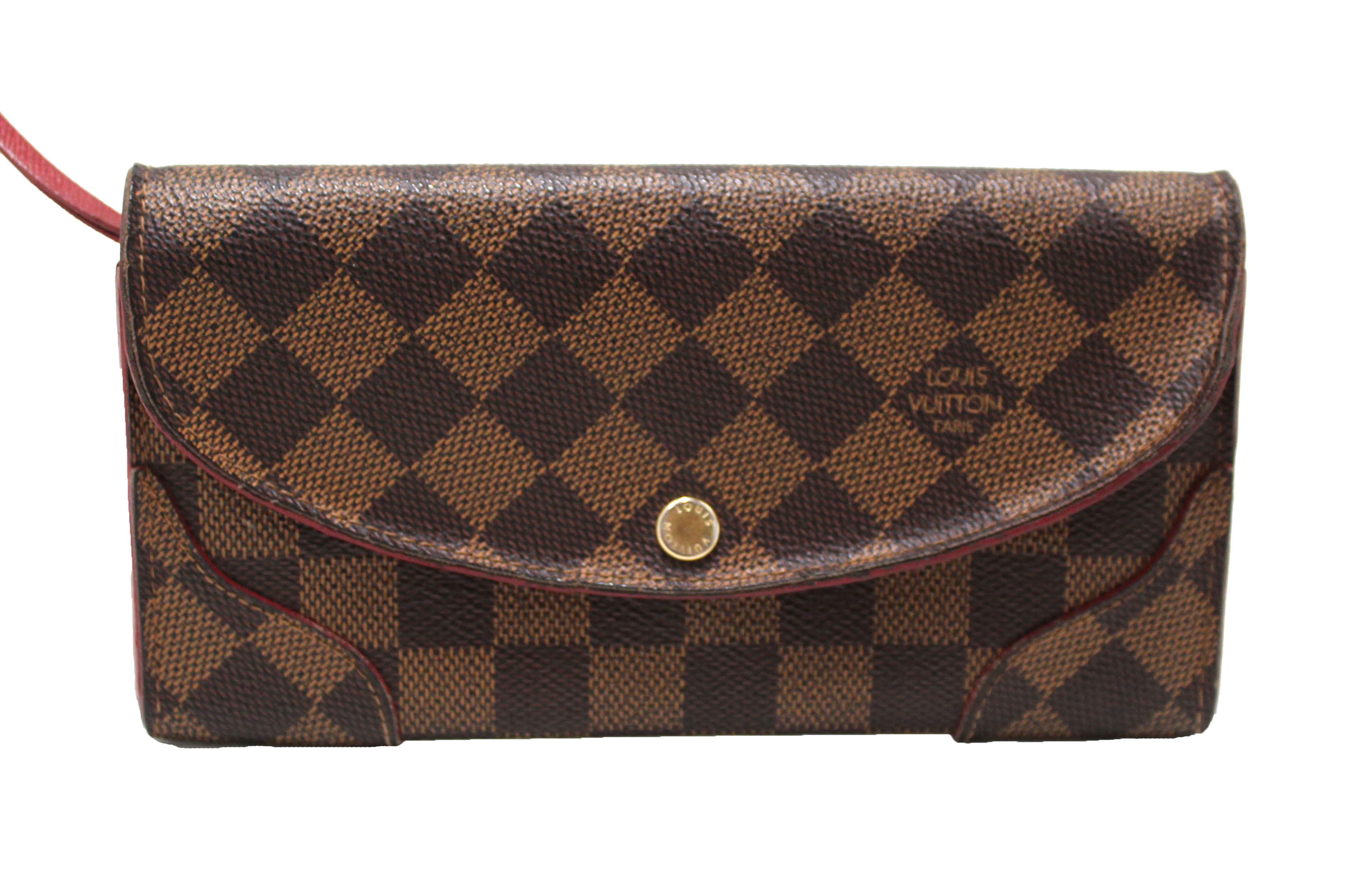 Authentic Louis Vuitton Damier Ebene Red Caissa Wallet for Women - Luxury Designer Bifold Credit Card Holder - Perfect for Everyday Use, Travel & Gifts