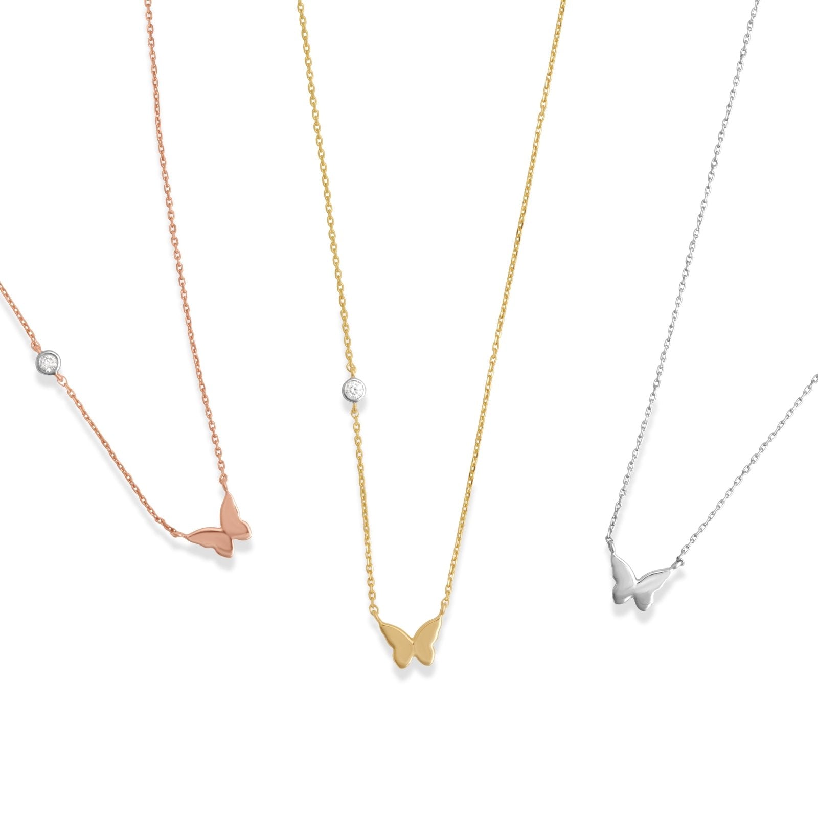 14K Rose Gold Bubble Butterfly & Diamond Pendant Necklace - Elegant Jewelry for Women, Perfect for Gifts, Parties & Special Occasions