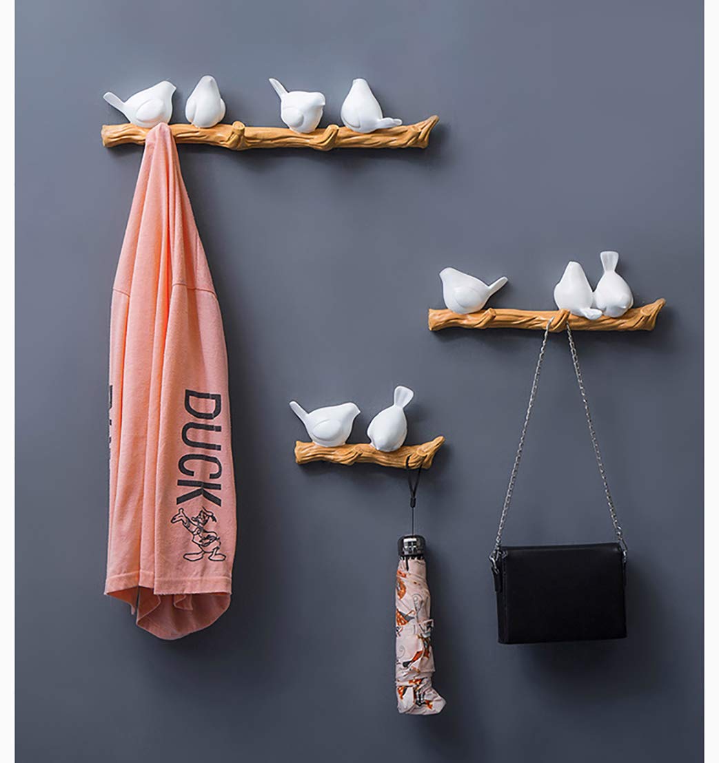 White Resin Wall Mounted Coat Rack with 4 Hooks - Decorative Birds on Tree Branch Design for Coats, Hats, Keys & Towels - Elegant Entryway & Bedroom Storage Solution