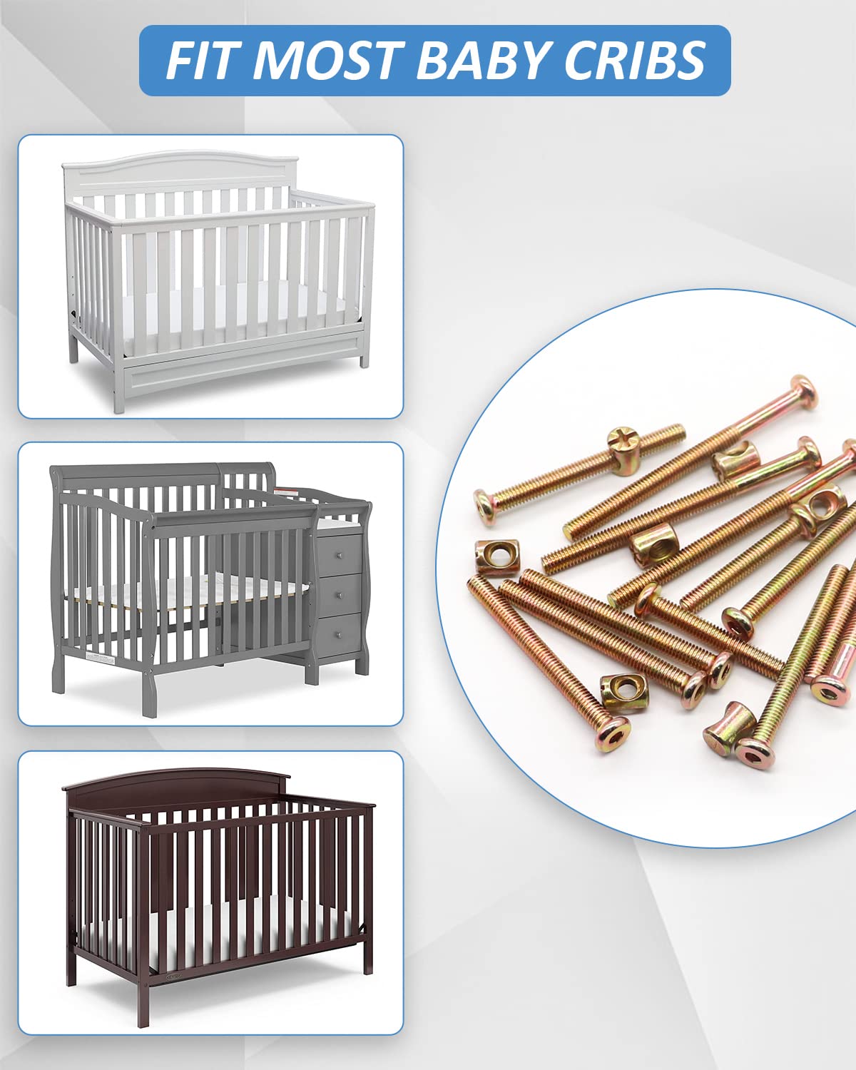 Baby Crib Screws Replacement Kit - 16pcs M6 Bed Frame Bolts & Nuts Set for Secure Assembly