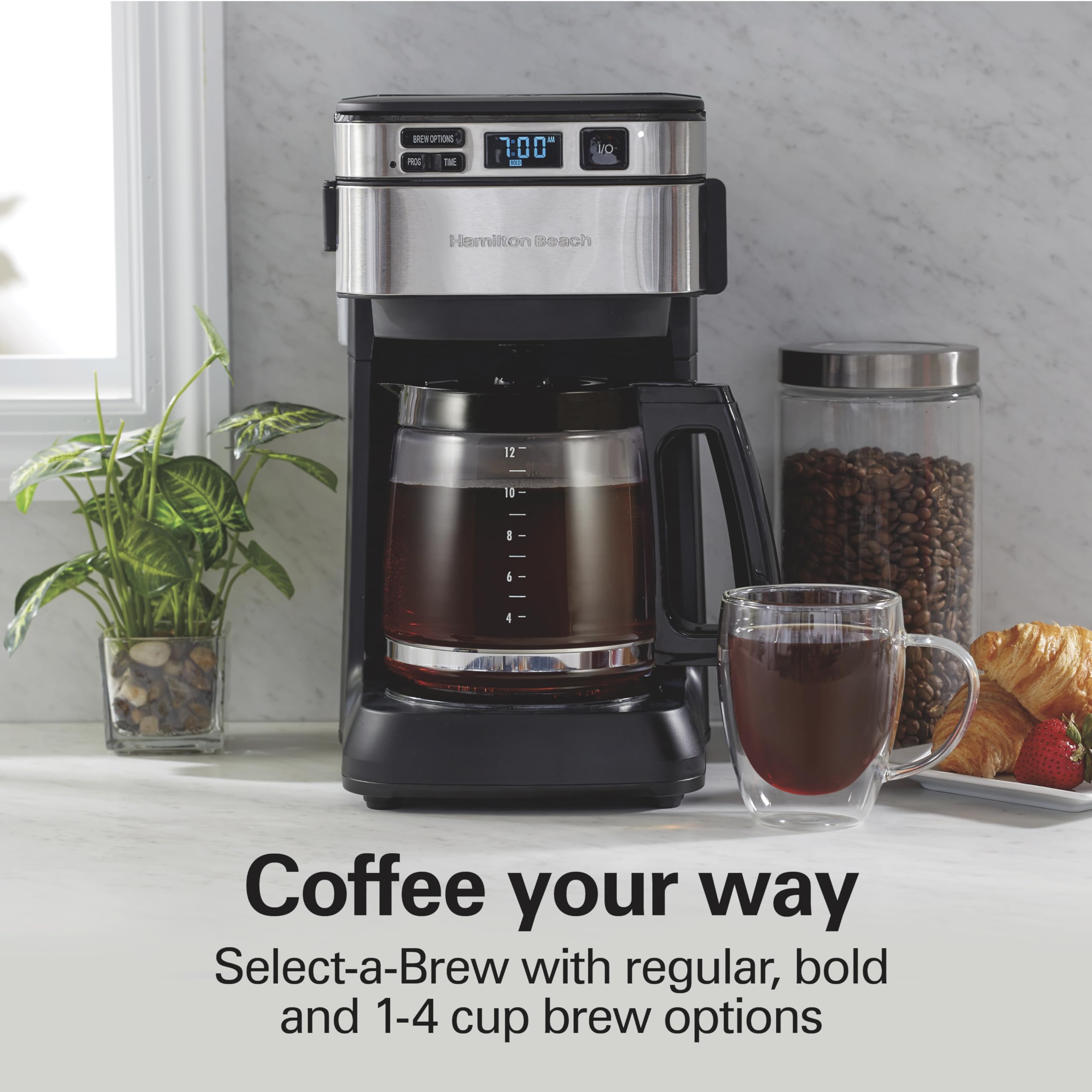 Hamilton Beach 12-Cup Programmable Drip Coffee Maker with Front Access Easy Fill, Pause & Serve Feature, 3 Brewing Options - Perfect for Home, Office & Entertaining (Black, Model 46310)