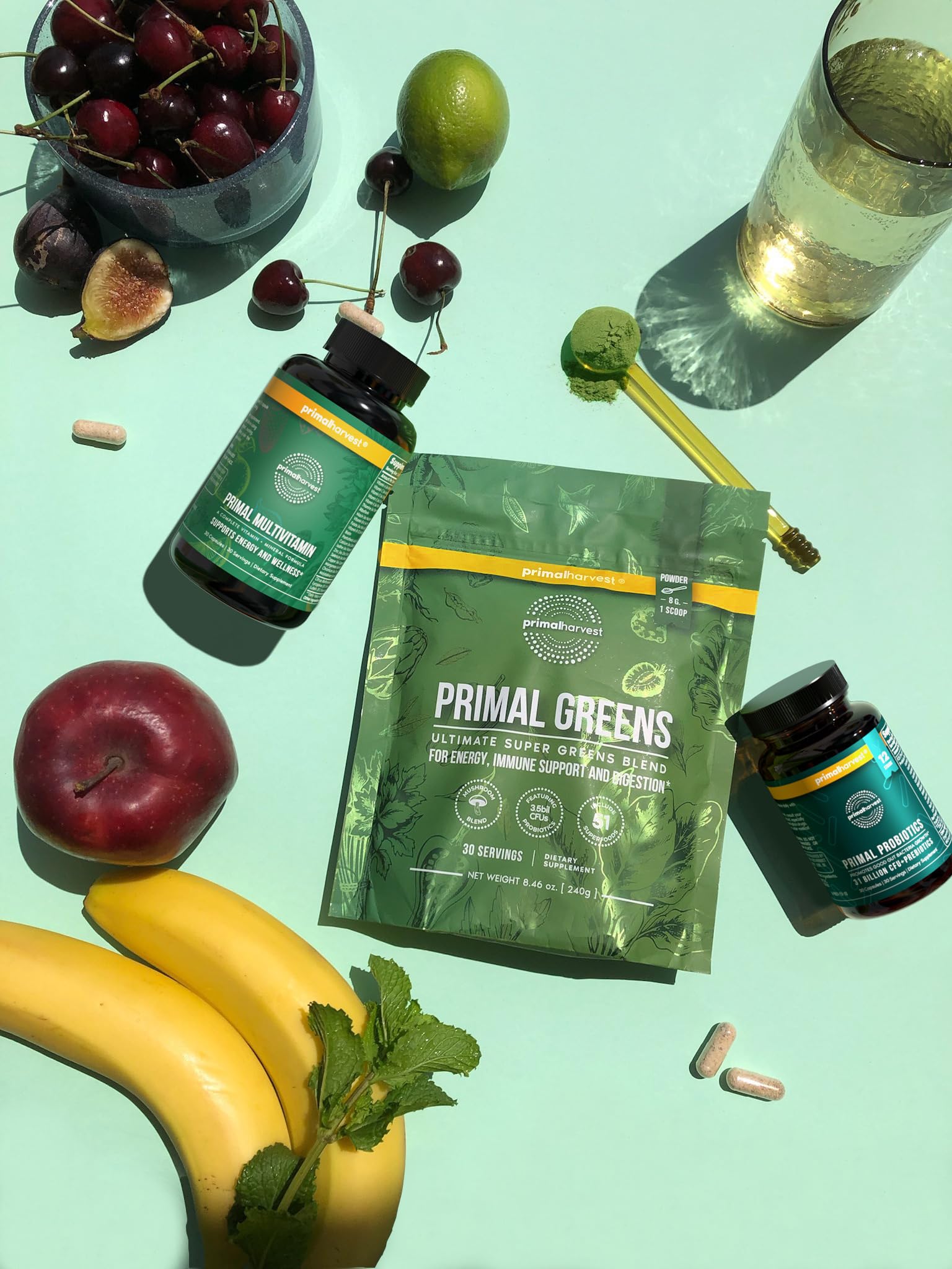 Primal Harvest Multivitamin, Greens & Probiotics Supplement - Daily Nutrition, Energy & Gut Health Support - Morning Essentials 3-Pack for Busy Professionals & Active Lifestyles
