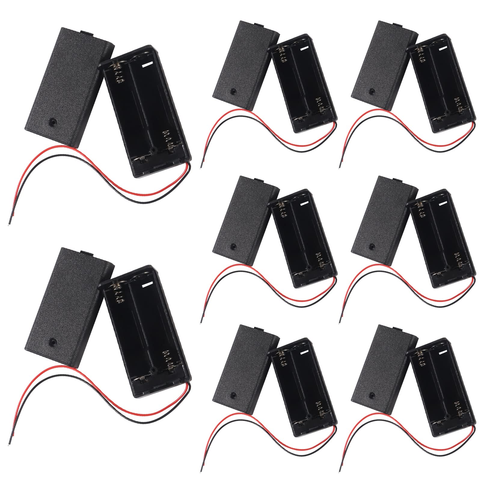 8Pcs 2 AA Battery Holder with On/Off Switch - Durable Plastic Case with Wires for DIY Electronics, Flashlights, Toys & Science Projects - Perfect for Powering Small Devices