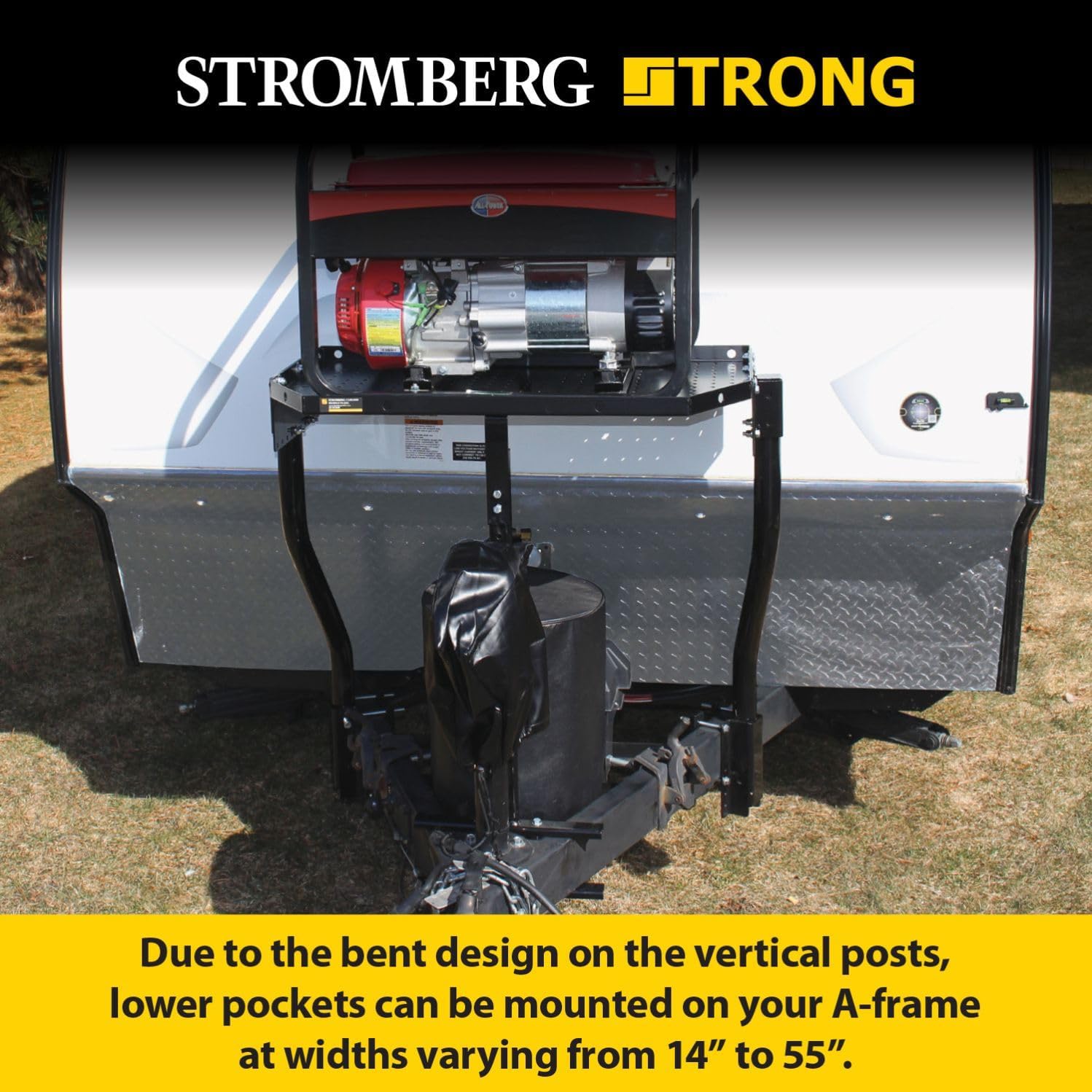 Stromberg Carlson CC-255 Black A-Frame Trailer Tray Cargo Carrier - Heavy Duty RV & Camper Storage for Generators, Outdoor Gear & Camping Equipment - Perfect for Road Trips, Tailgating & Off-Grid Adventures