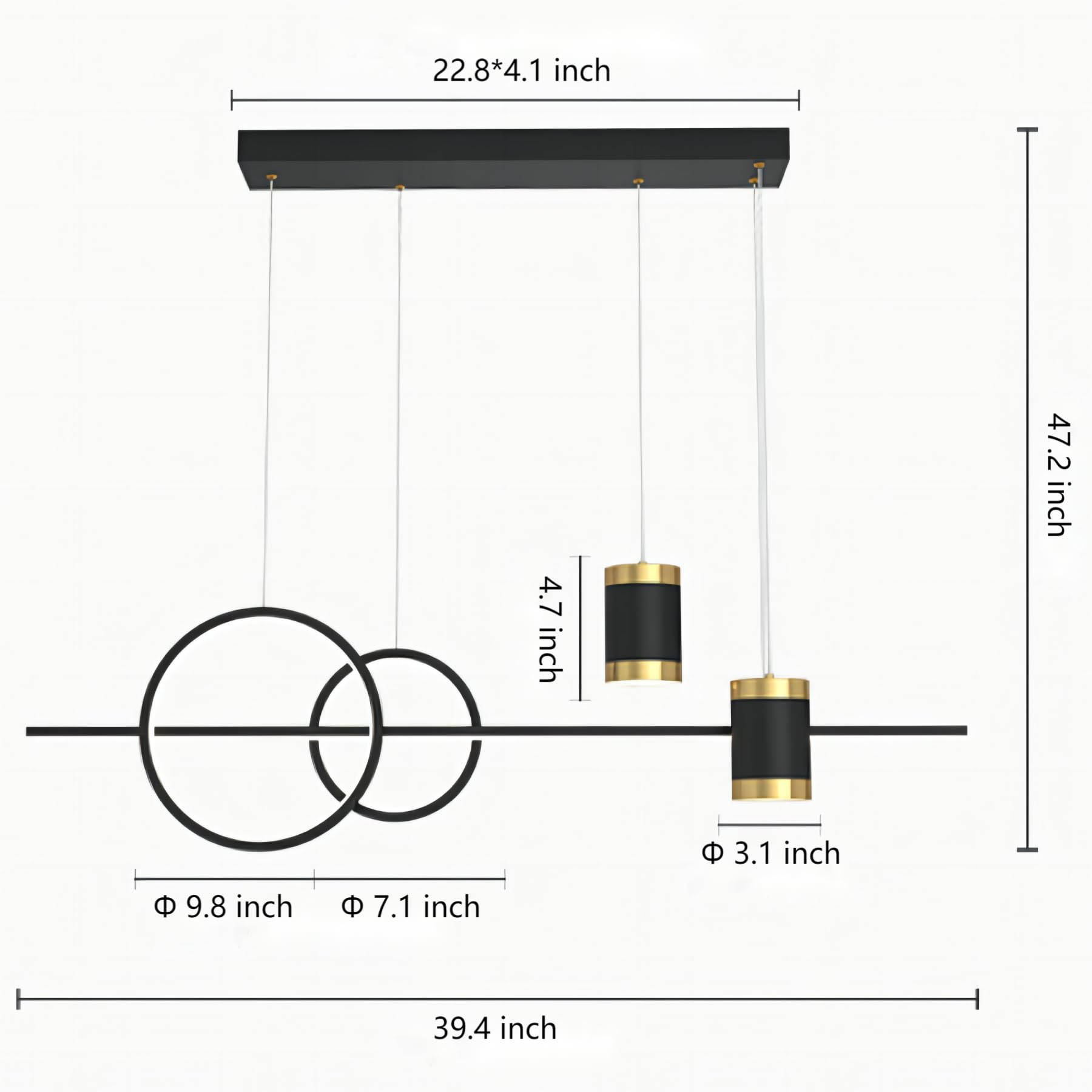 5-Light LED Island Pendant Light - 39.4 Inch Modern Geometric Linear Hanging Light with Remote Control & Dimmable Function - Perfect for Kitchen Island, Dining Room, Bar Counter and Open Concept Spaces (Black)