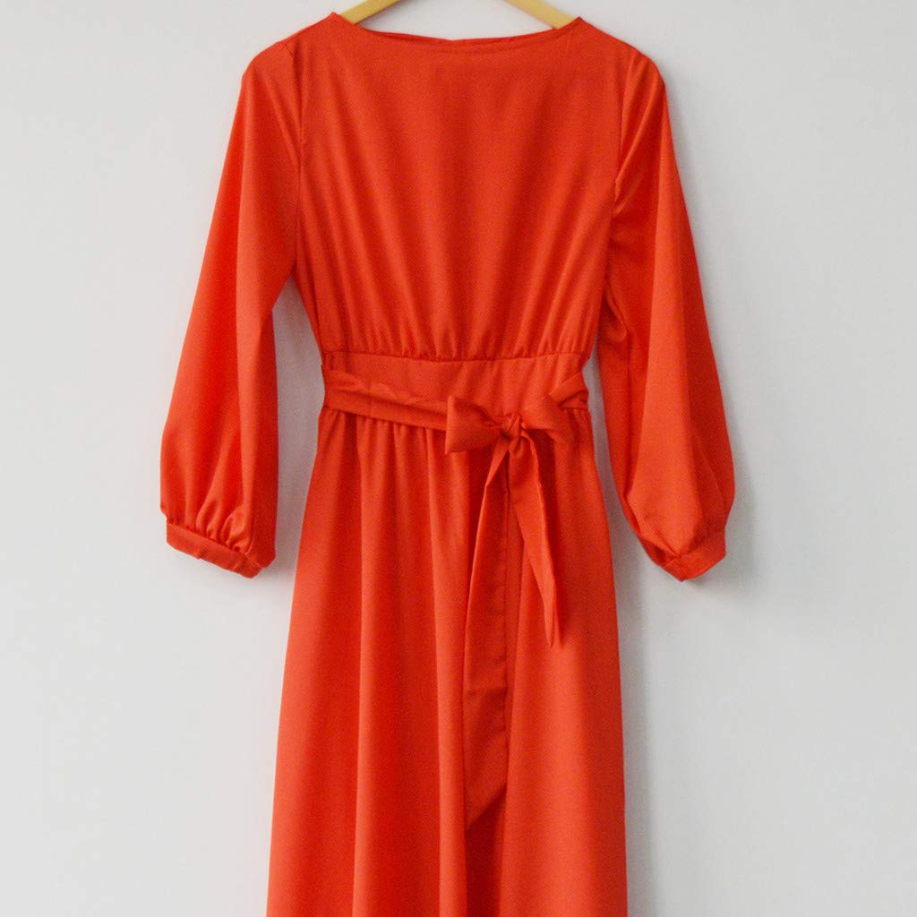 Women's Summer Casual Party Dress - Flowy Lantern Sleeve Solid Maxi Dress with Adjustable Belt | Plus Size Beachwear & Evening Outfit for Women