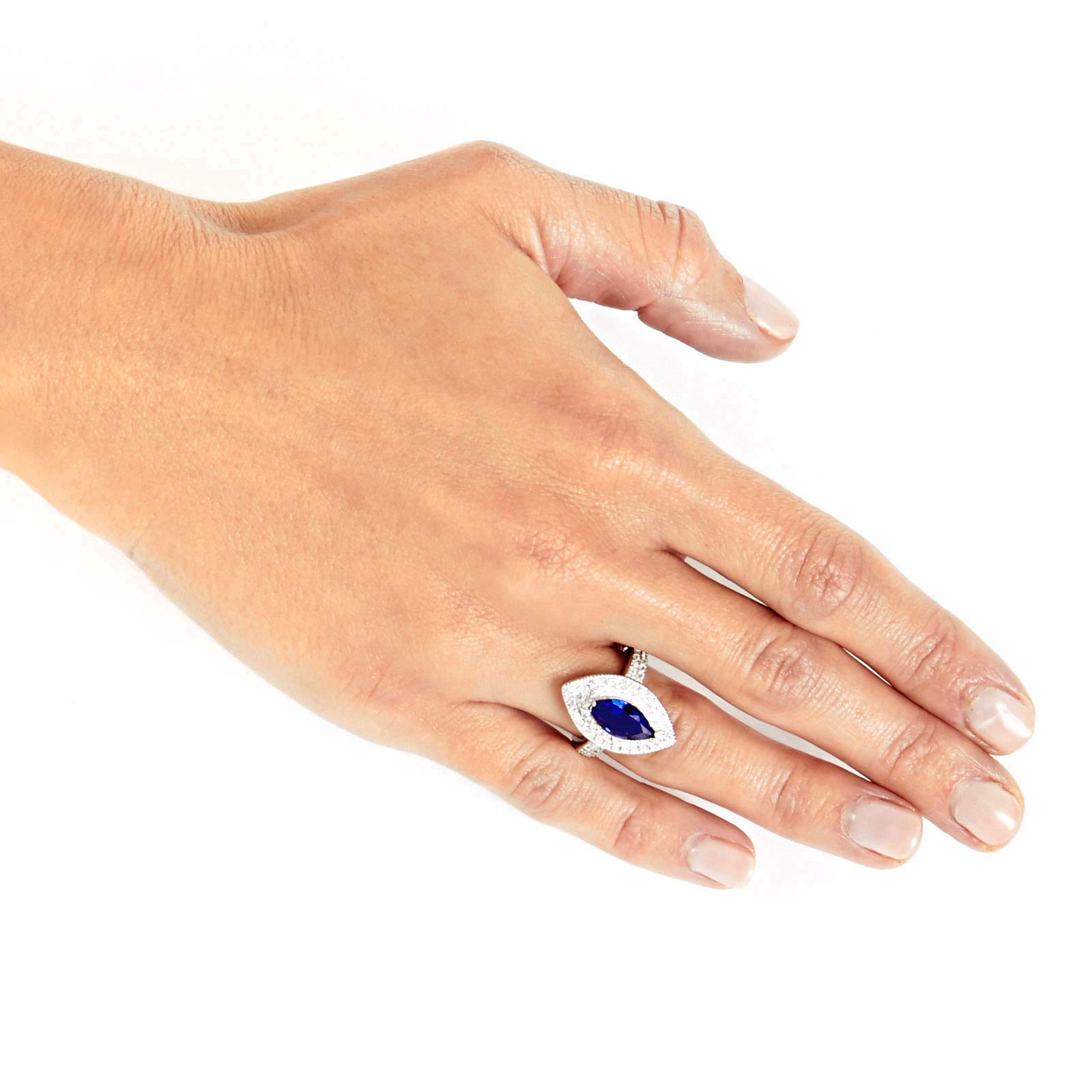 Elegant Women's Sterling Silver Clear Marquise Cubic Zirconia Halo Ring - Perfect for Weddings, Anniversaries & Special Occasions