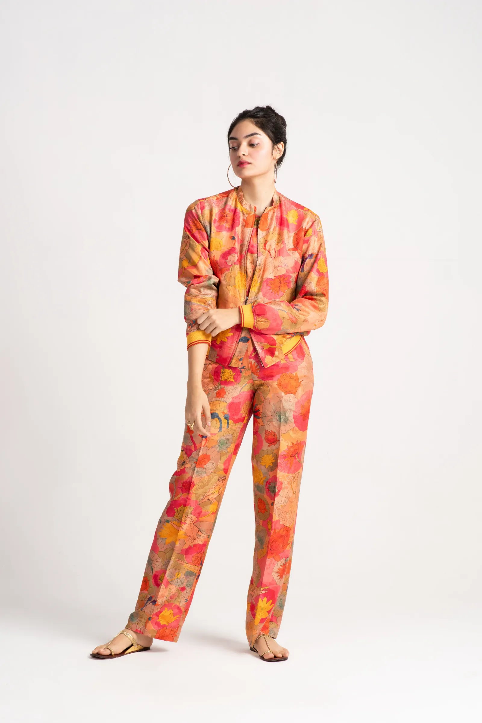 Azad Silk Damask Trousers in Grapefruit Color - Elegant & Comfortable Pants for Women, Perfect for Office Wear, Parties & Special Occasions