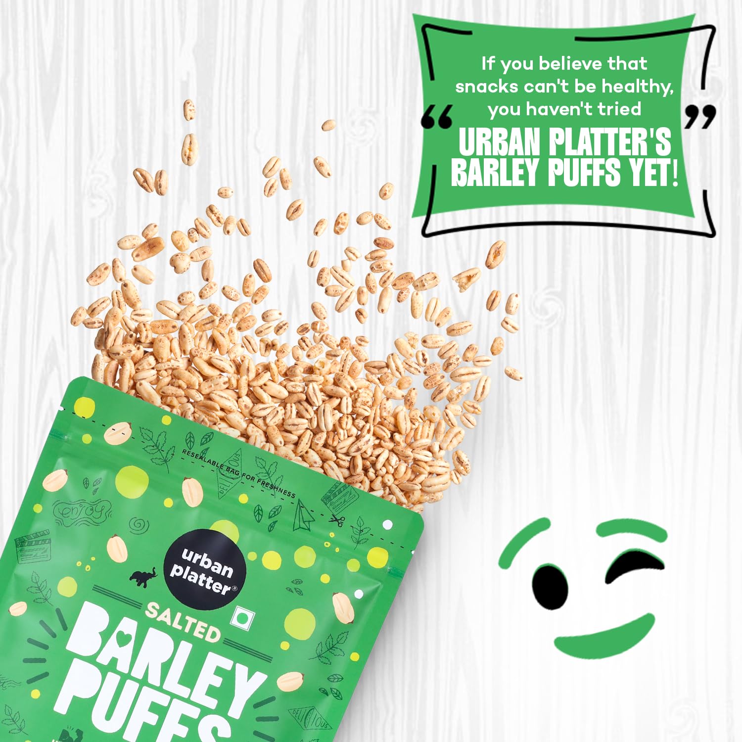 Urban Platter Barley Puff Snacks - 100g | Lightly Salted, High Protein, Whole Grain, Low Fat | Healthy On-the-Go Snack for Work, School & Travel