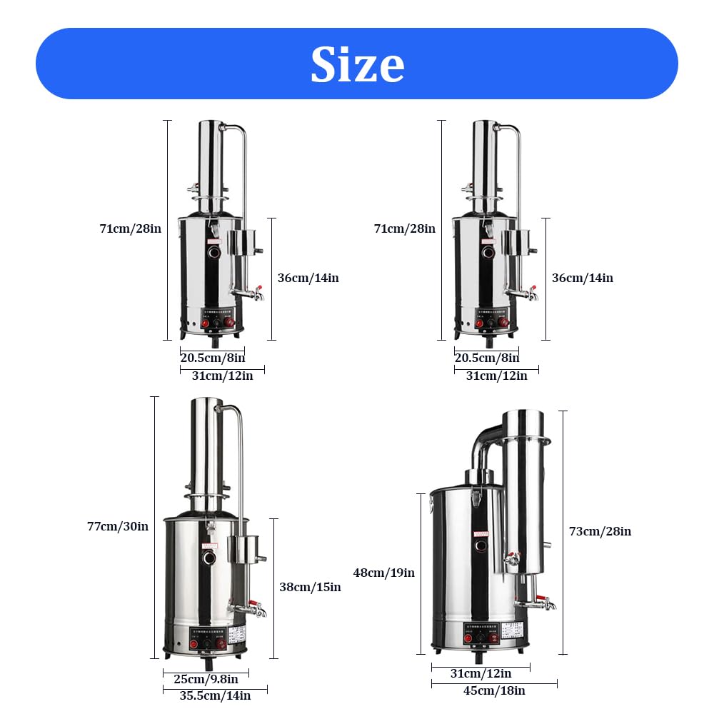 5L 110V Stainless Steel Water Distiller for Dental, Lab & Home Use - Electric Water Purifier with Heated Pipe, Alarm & Filter Kit | Pure Water for Medical, Chemistry & Drinking Scenarios