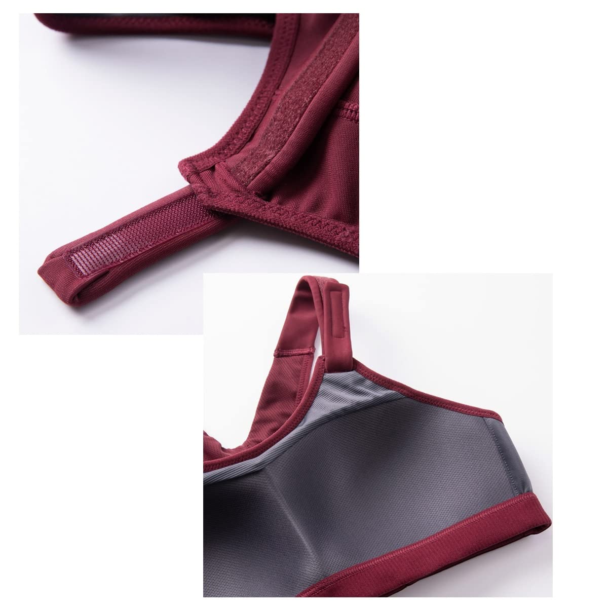 Adjustable Wire-Free Sports Bra for Women - Lightly Padded Racerback High Impact Support (Red Wine, Size 36D) - Perfect for Running, Gym Workouts & High-Intensity Training