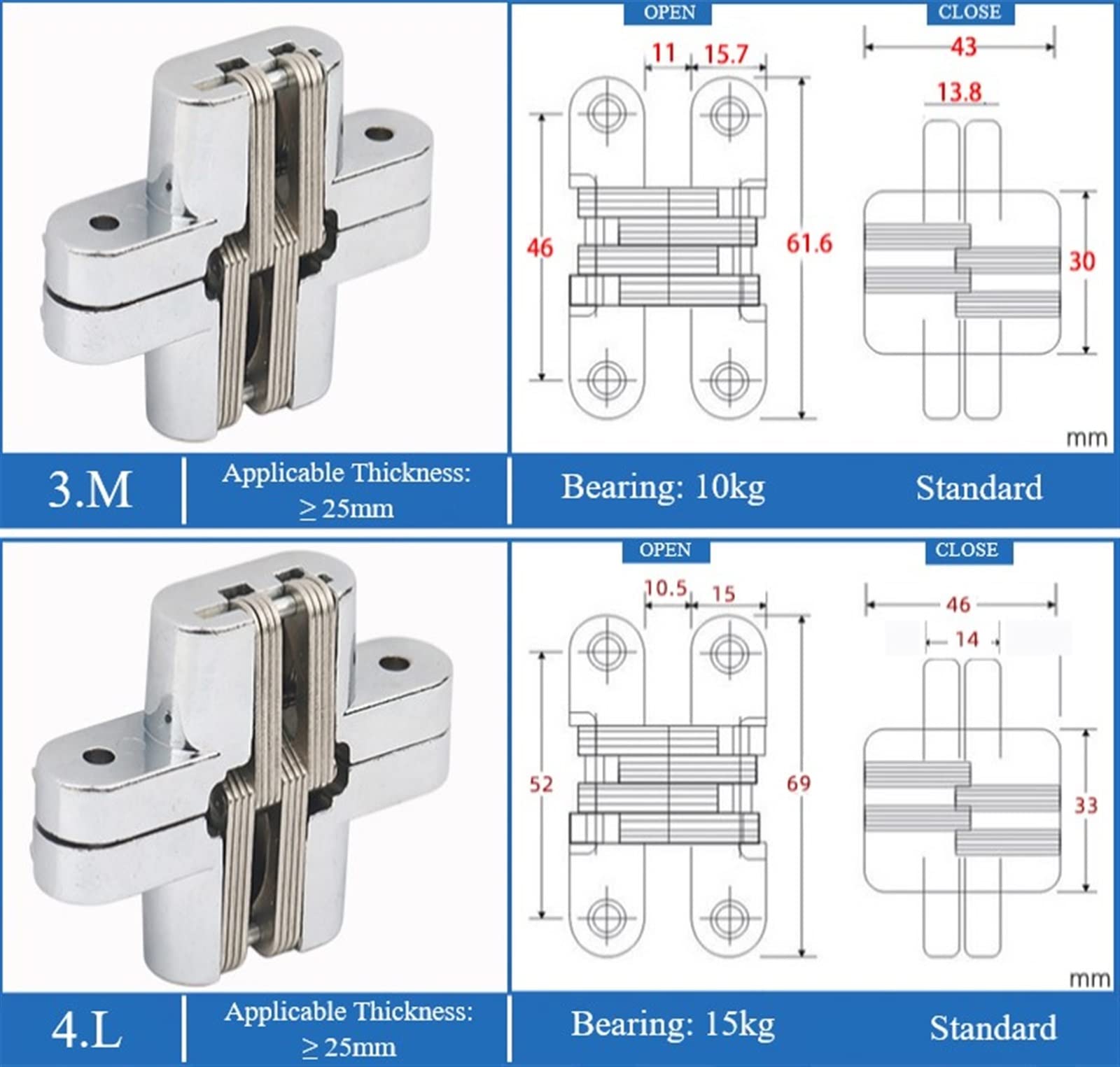 DUO ER Zinc Alloy Invisible Concealed Cross Door Hinges - Heavy Duty Hidden Cabinet Hinges for Wardrobe, Cupboard, Closet & Furniture Hardware (4 Pack) - Perfect for Seamless Modern Home & Office Storage Solutions