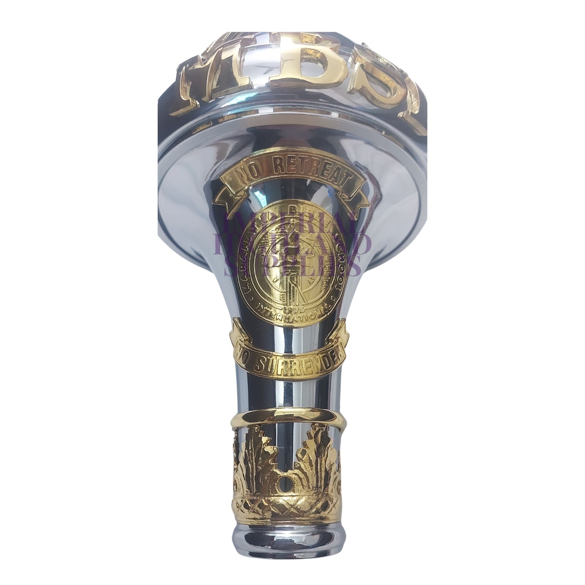 Custom Made Drum Major Mace Stave with Scrolls & Crown Top - Premium Marching Band Equipment for Parades & Ceremonies