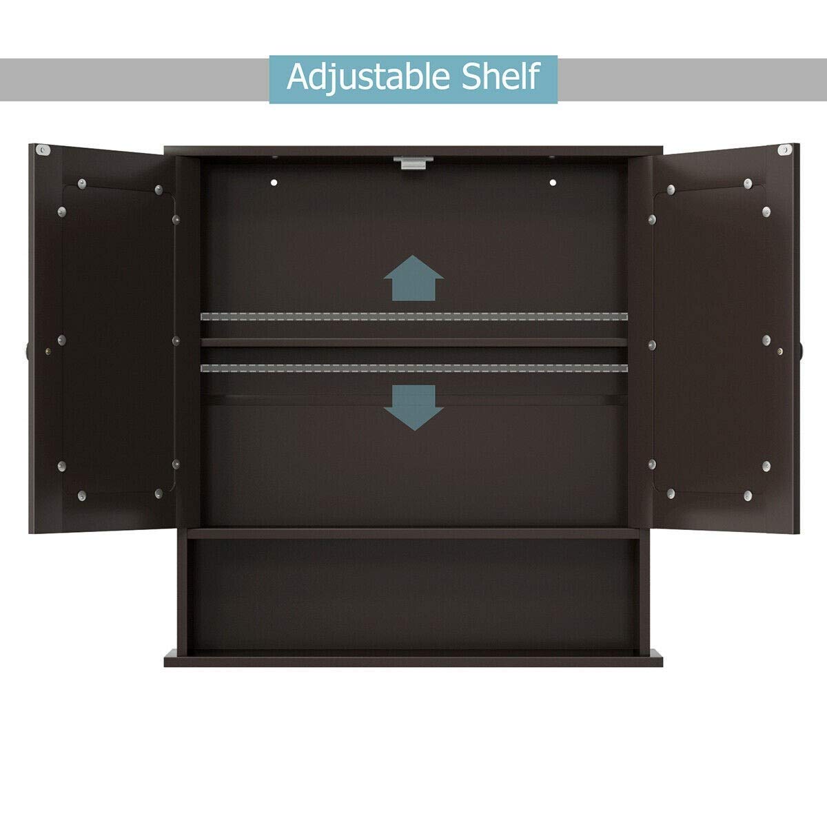 Wooden Mirror Cabinet for Bathroom - Double Door Wall Mounted Storage Organizer with Adjustable Shelves, 22 x 5 x 23 Inches, Brown - Perfect for Small Bathrooms & Vanity Organization