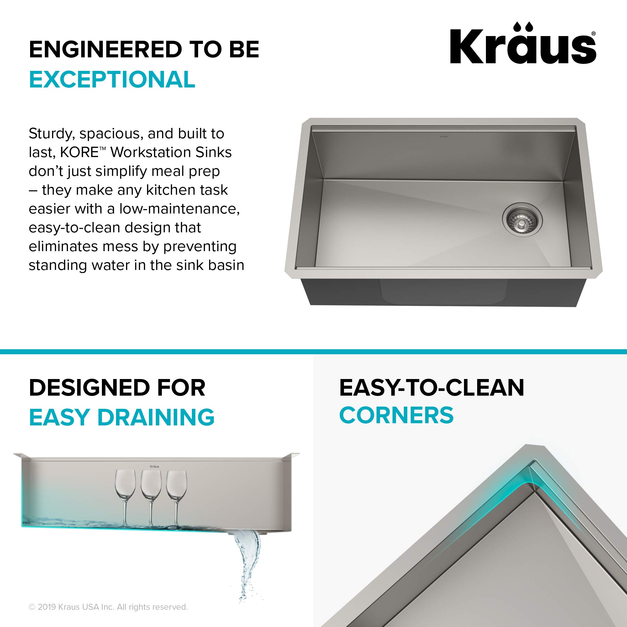 KRAUS Kore™ 30-inch Undermount 16 Gauge Single Bowl Stainless Steel Kitchen Sink with Accessories (5-Pack) & WasteGuard™ Garbage Disposal - Perfect for Modern Kitchens, Dishwashing & Food Prep - KWU110-30-100-75MB