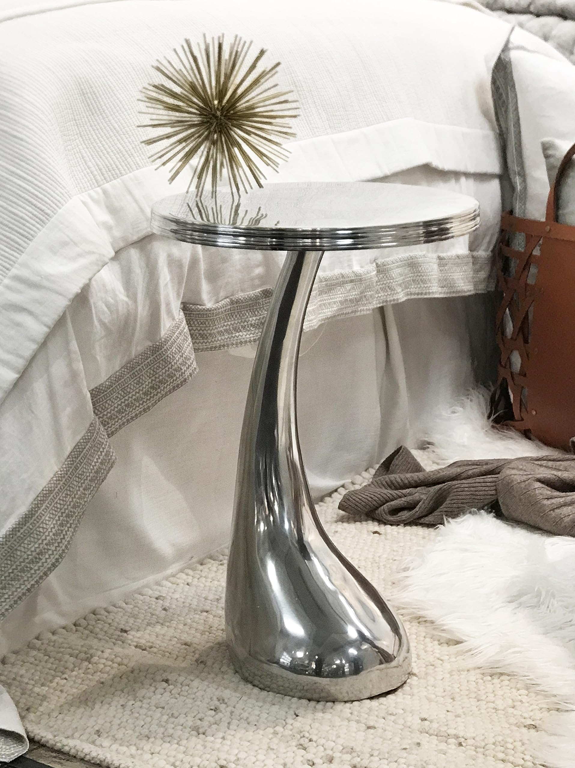 Modern Silver Aluminum Round Accent Table - 14.75