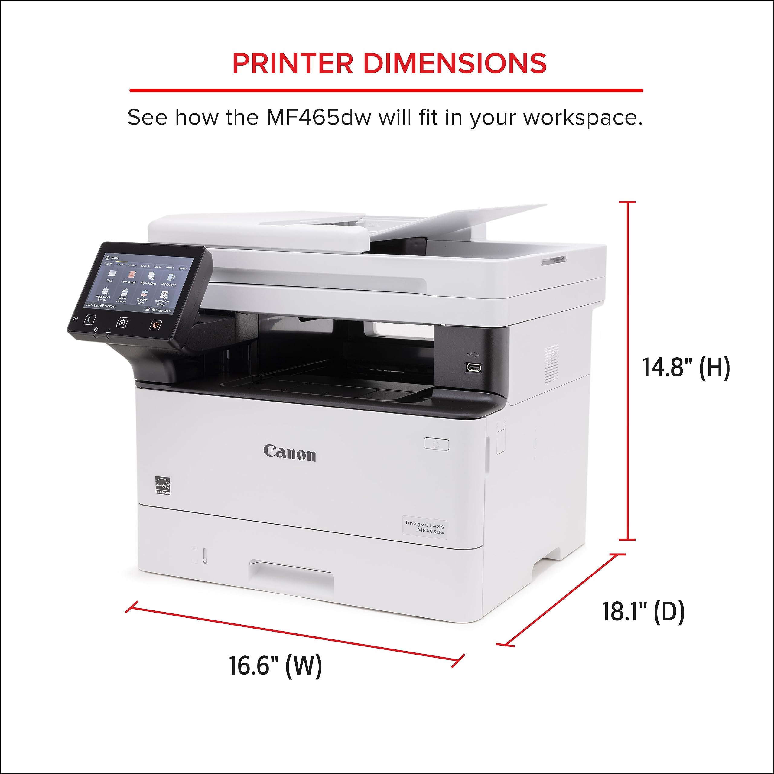 Canon imageCLASS MF465dw Wireless Monochrome Laser Printer - All-in-One with Scanner, Copier & Fax | 42ppm Fast Printing | Auto Document Feeder | Mobile Ready | Ideal for Home & Office Use | White | 3-Year Warranty | Perfect for Document Scanning, Business Reports & Remote Work Printing