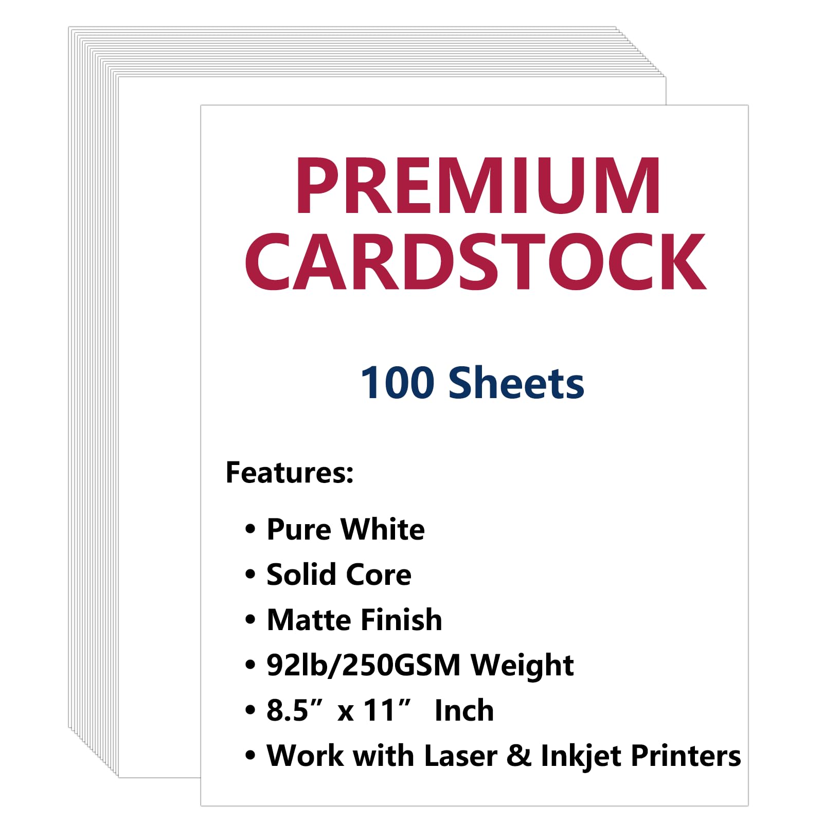 Premium Cimlaga 100 Sheets White Cardstock Paper 8.5 x 11 Inches, 92lb/250gsm Thick Cover Cardstock for Printing - Perfect for Wedding Invitations, DIY Greeting Cards, Menus, Scrapbooking & Craft Projects