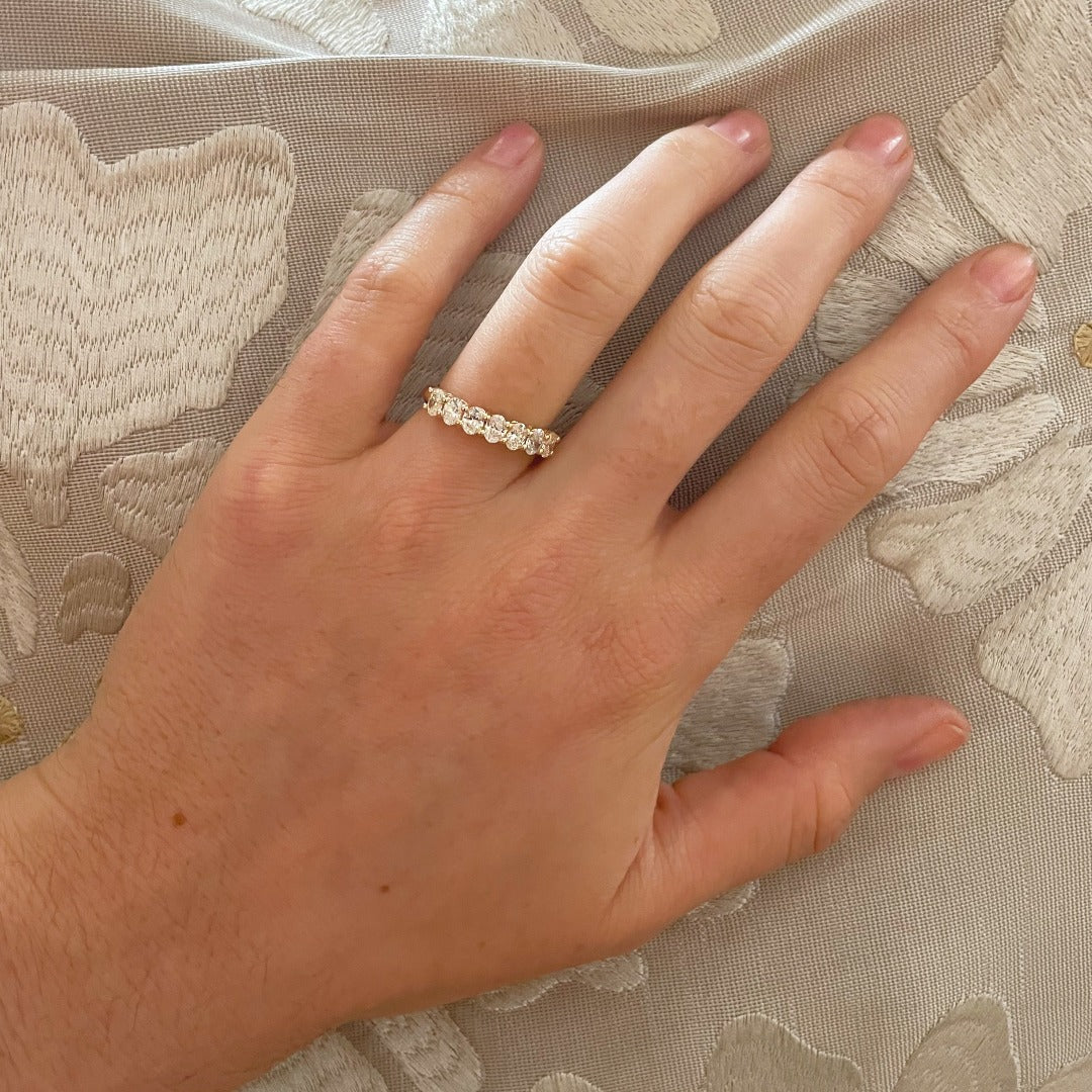 1ctw Oval Diamond 7 Stone 18K Yellow Gold Wedding Band Ring for Women - Perfect for Engagement, Anniversary & Bridal Jewelry Gifts