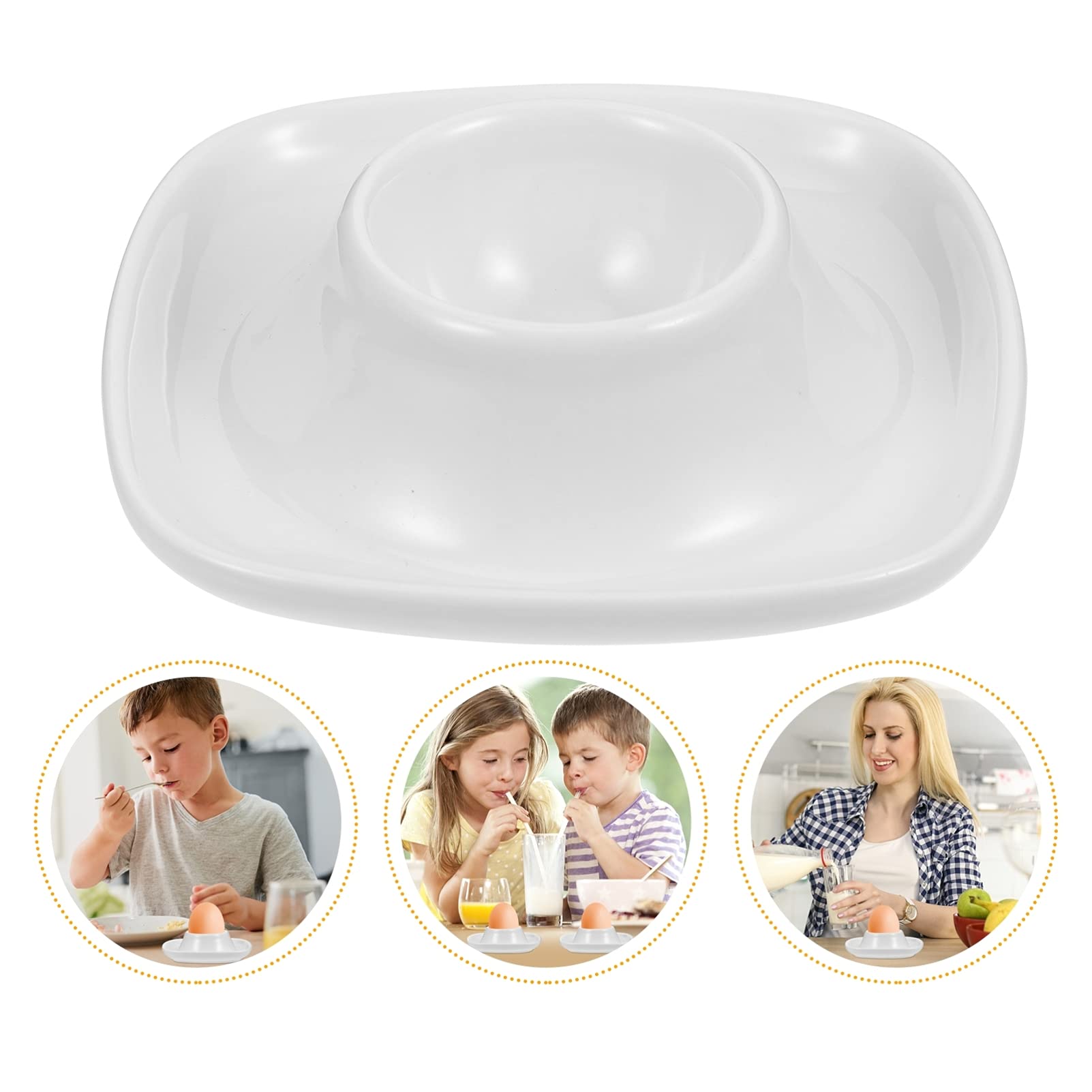 Cabilock 2-Piece White Ceramic Egg Holder Set with Base Bracket Plate - Perfect for Kitchen Countertop, Pantry Organization & Farmhouse Decor
