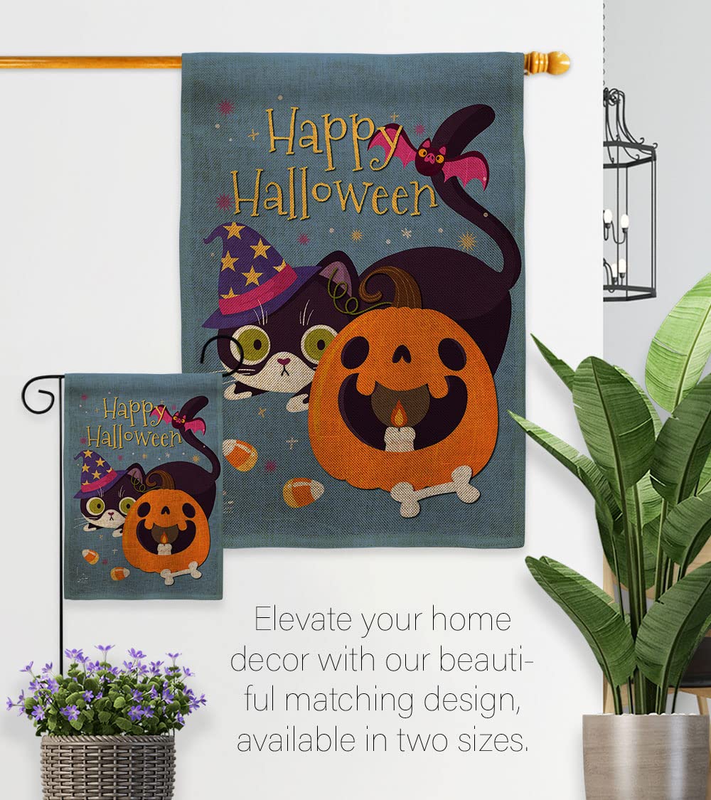 Witchy Cat Burlap Garden Flag - Halloween Decor for Yard & Home