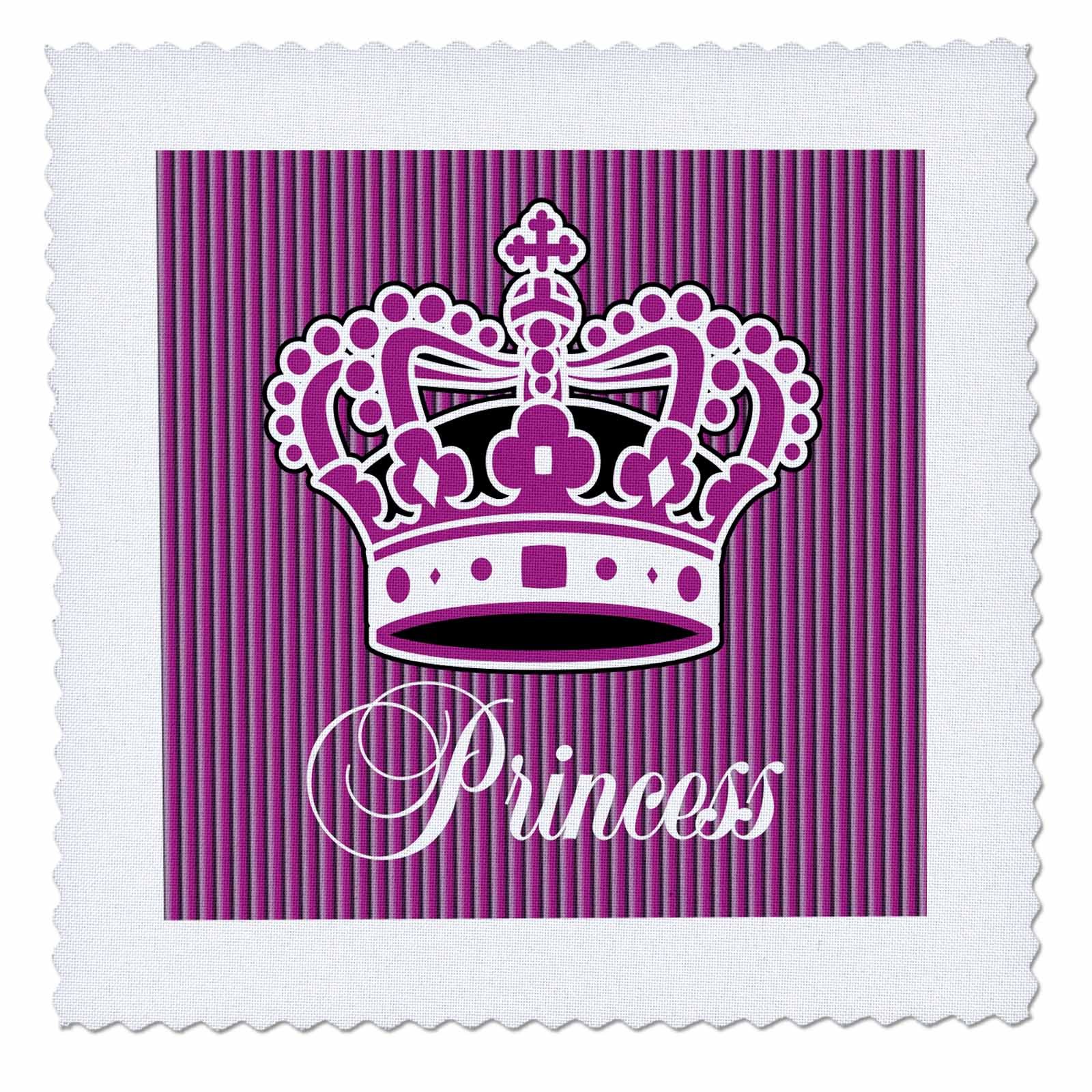 3D Rose Princess Purple and White Crown Over Vertical Purple Stripes Quilt Square - 6x6 Inch DIY Quilting Fabric Patch for Sewing, Crafts, and Home Decor
