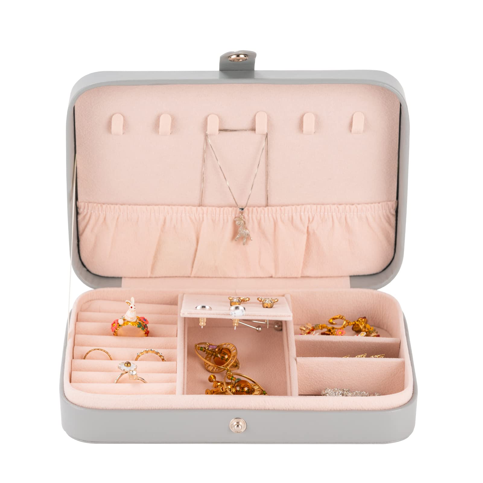 Smileshe Jewelry Box for Women & Girls - PU Leather Travel Jewelry Organizer Case with Portable Display Storage for Rings, Earrings, Necklaces & Bracelets - Perfect for Travel, Home & Gift Giving