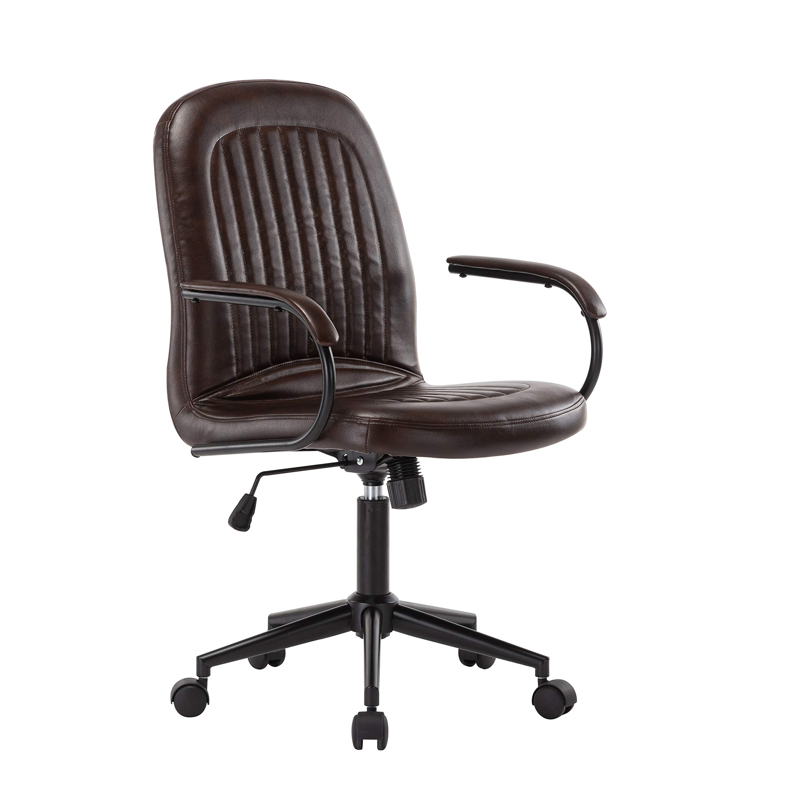 Porthos Home Kaper Swivel Office Chair - Mid Back Ergonomic Desk Chair with Adjustable Height, PU Leather Upholstery & Roller Casters - Perfect for Home Office, Small Studio & Workspace Comfort