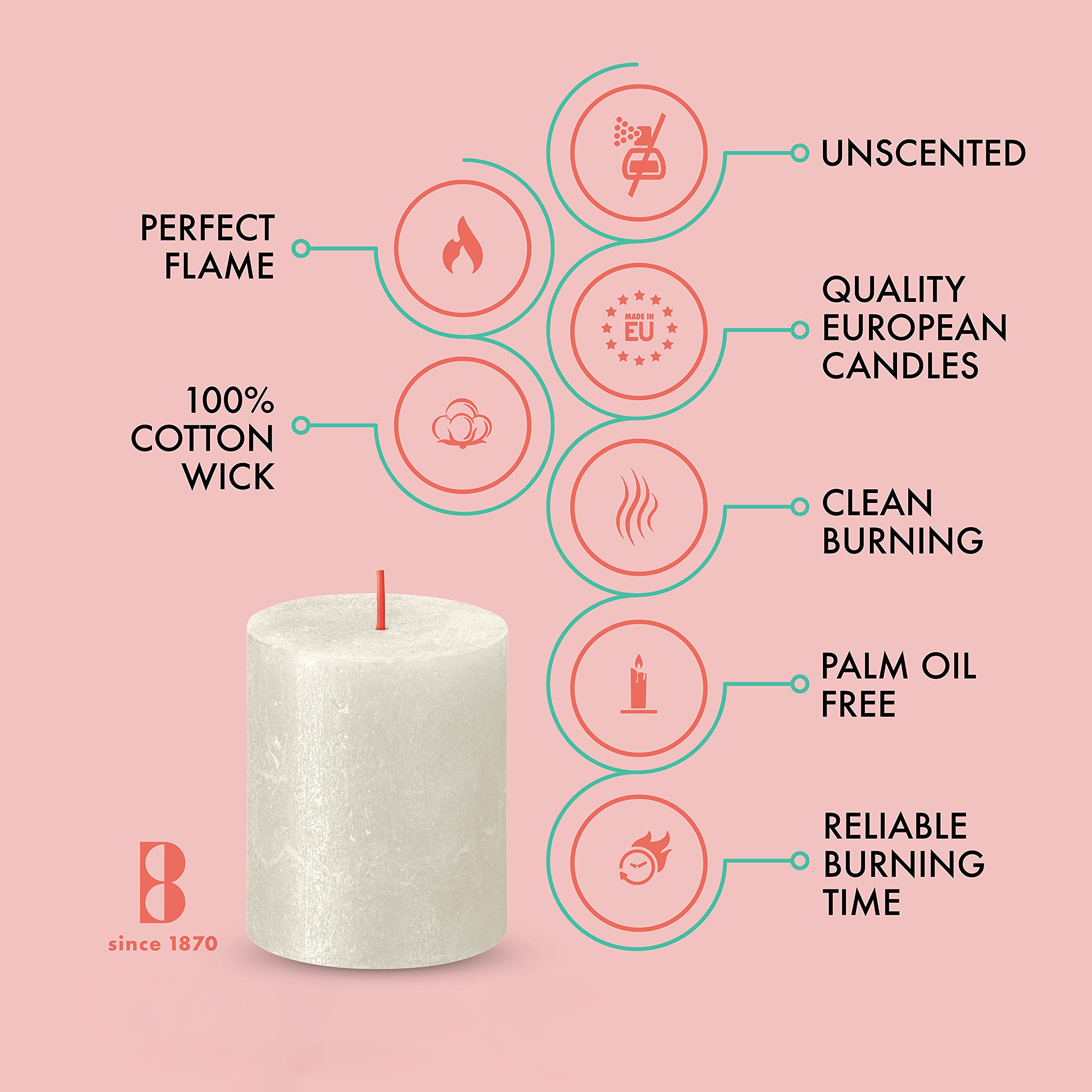 BOLSIUS Ivory Shimmer Metallic Pillar Candles 4 Pack - 2.75 x 3.25 Inches Unscented Dripless Candles - Premium European Quality Plant-Based Wax - 35 Hour Burn Time for Weddings, Parties & Home Decor