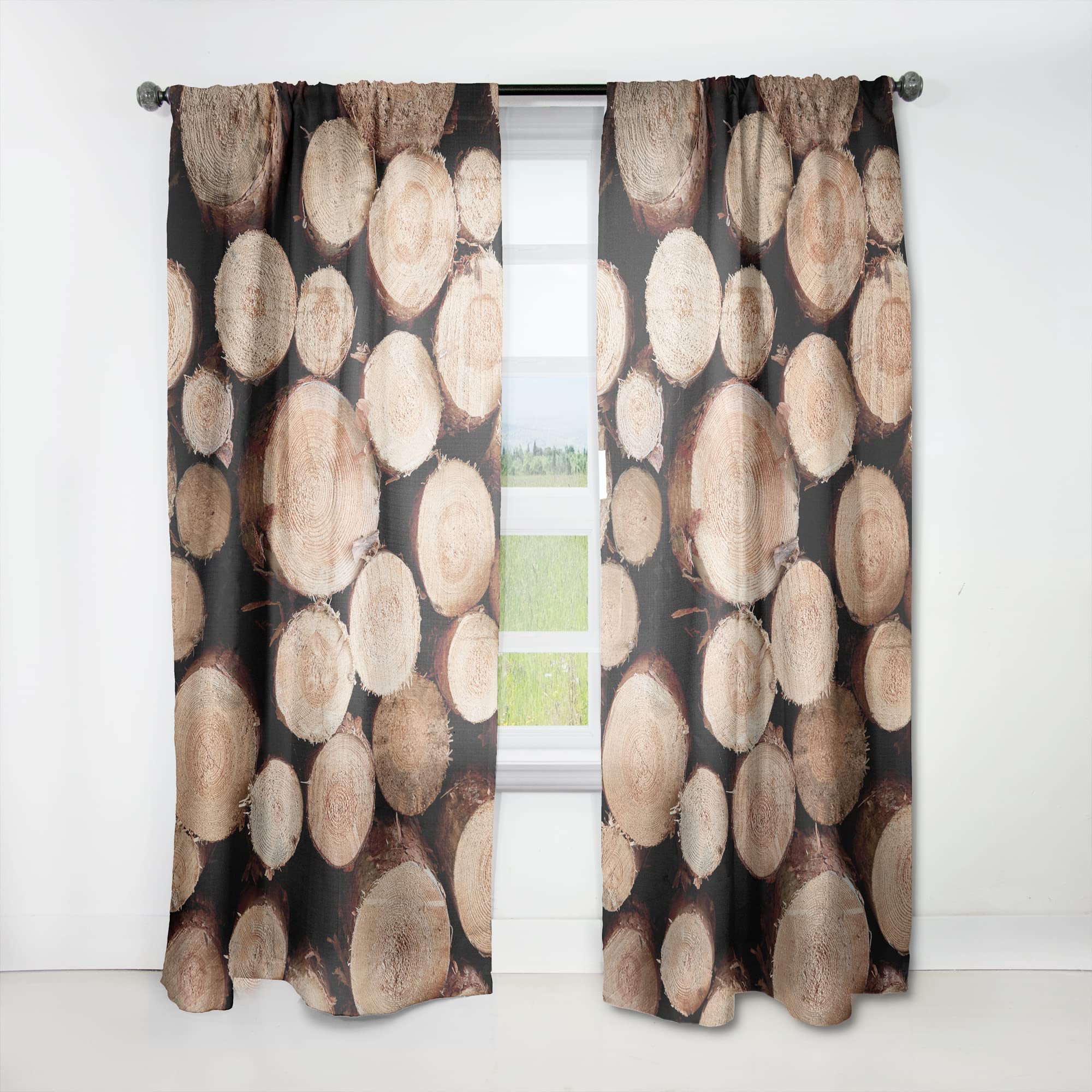 DesignQ Thermal Insulated Curtains 'Concentric Circle of Firewood' - Single Panel 52x120 - Blackout Drapes for Bedroom & Living Room - Perfect for Energy Efficiency, Privacy and Light Control