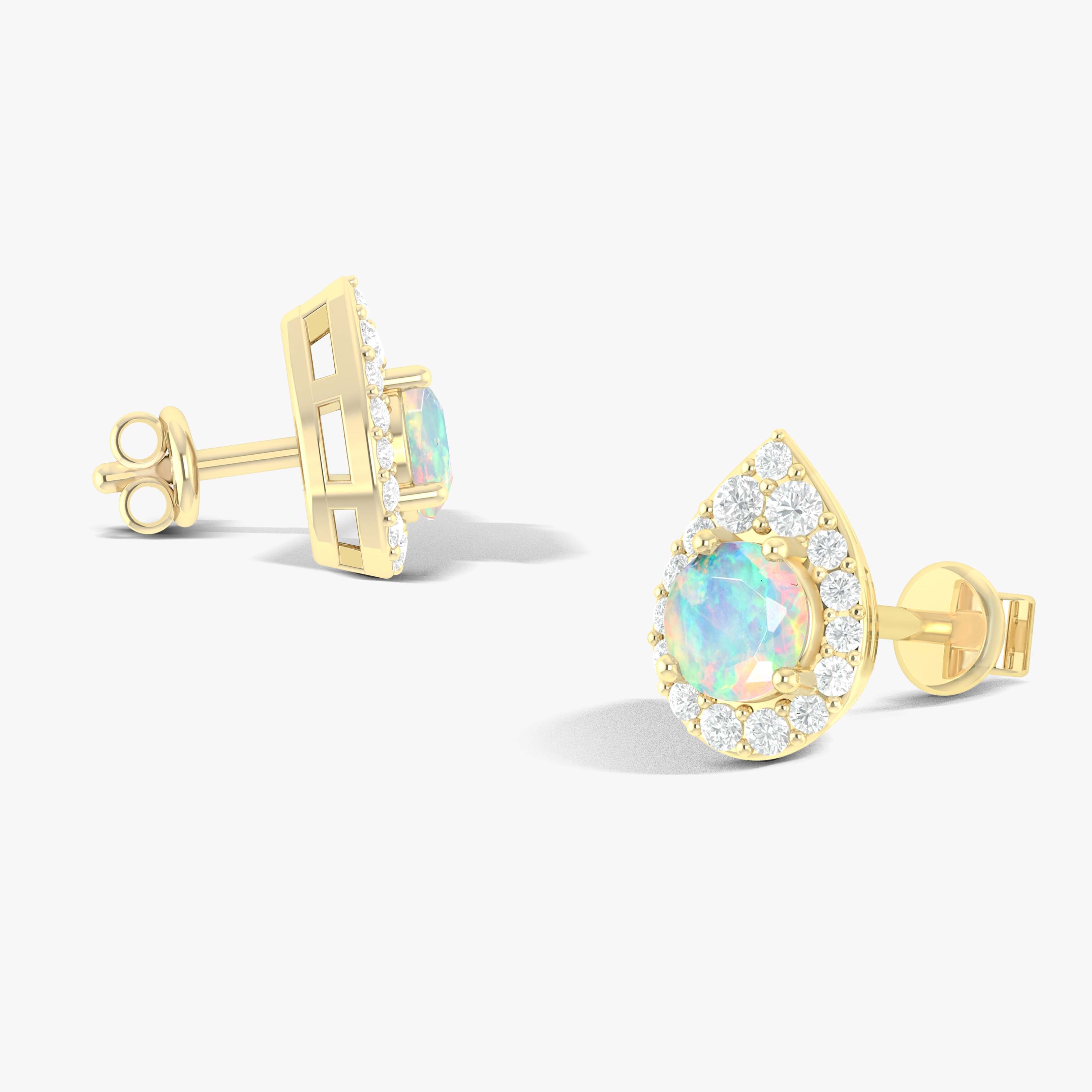 4MM Round Natural White Opal Halo Stud Earrings with Push Back - Elegant Dainty Jewelry for Women, Perfect for Everyday Wear, Parties & Gifts