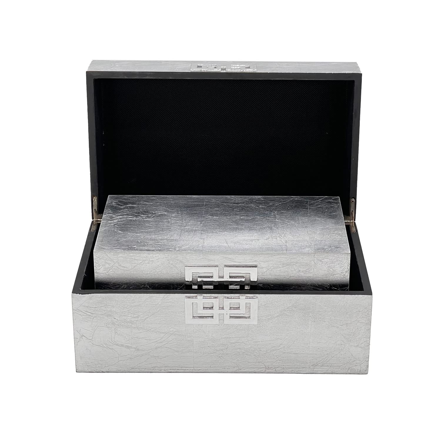 Galt International Wooden Storage Box Set with Hinged Lid - Classic Decorative Storage Box with Geometric Clasp for Bedroom, Living Room & Home Organization - Set of 2 (Silver) - Perfect for Jewelry, Keepsakes & Home Decor Display