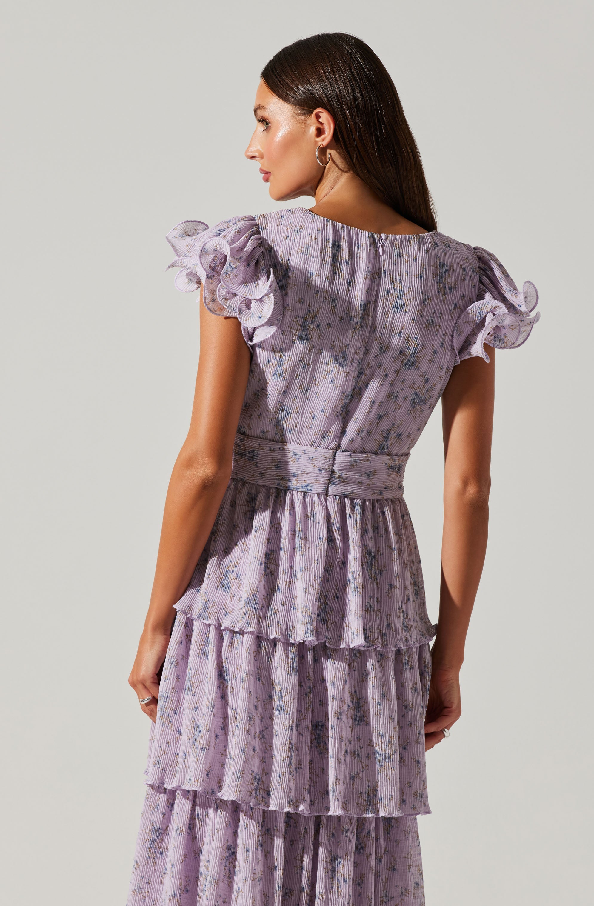 Emporia Floral Pleated Tiered Midi Dress - Women's Summer Boho Style Dress for Beach, Wedding & Party Occasions