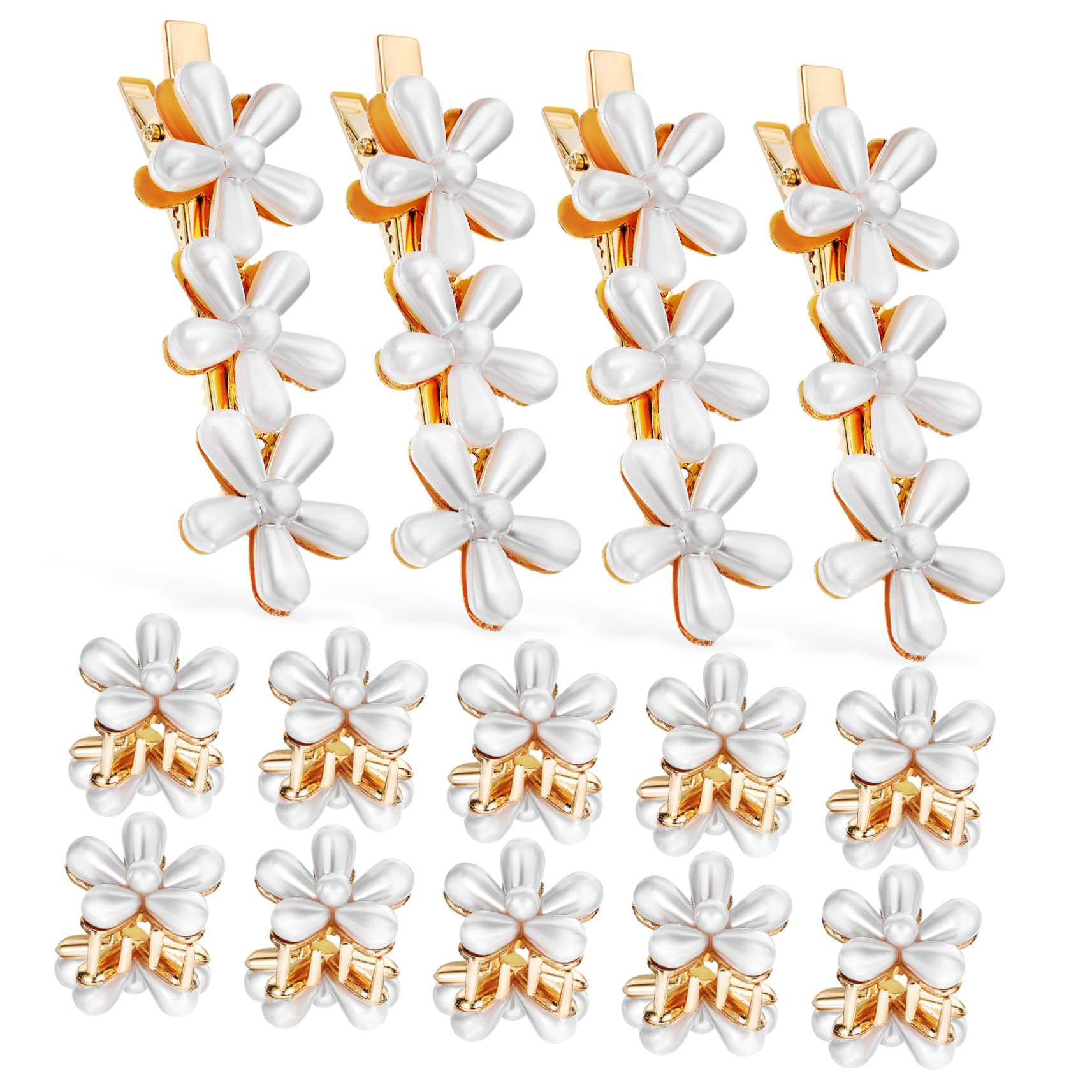 Minkissy Flower Shape Small Claw Hair Clips for Women & Girls - Set of 10 Pearl Floral Hair Clips for Styling, Parties, Weddings & Everyday Wear