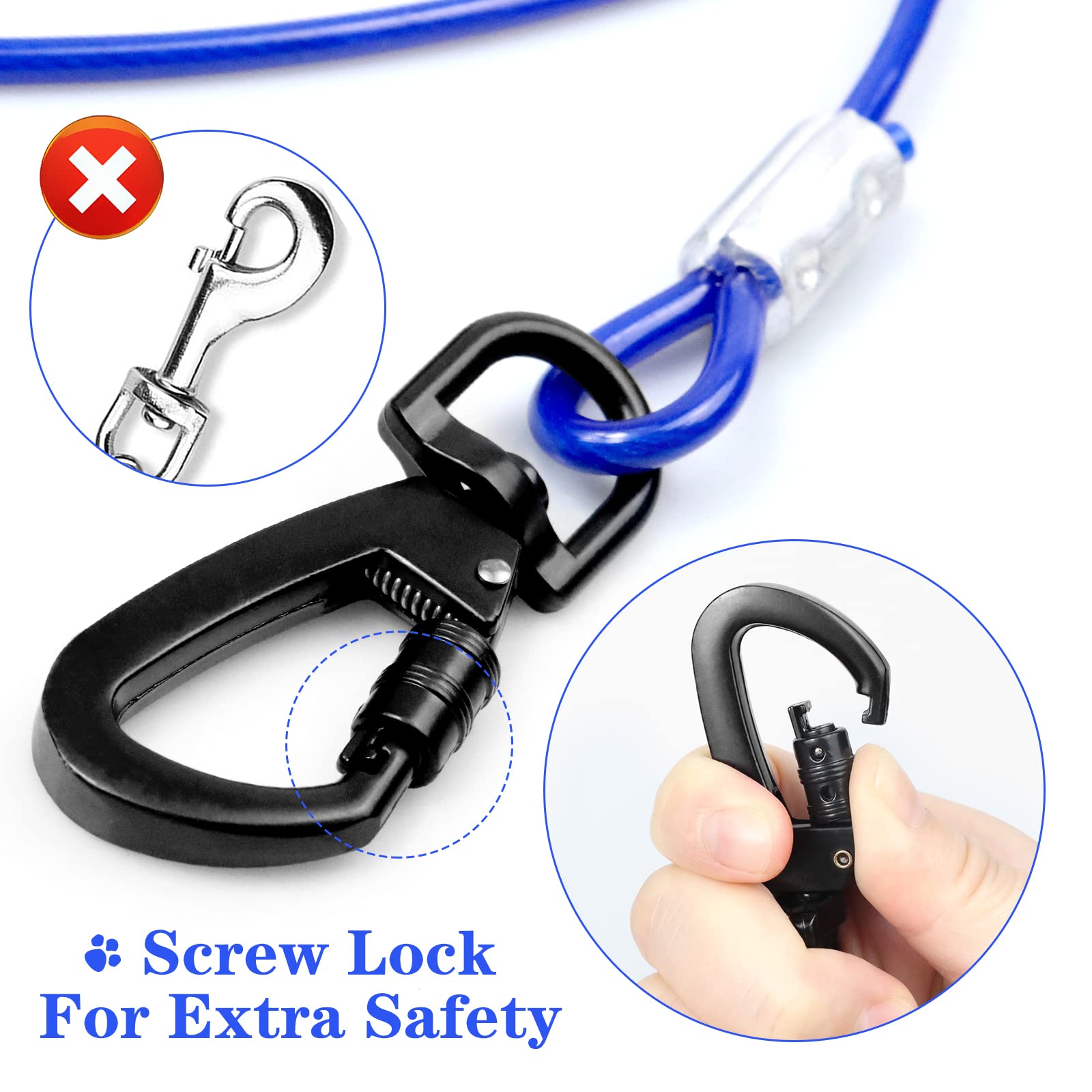 50FT Heavy Duty Chew Proof Dog Tie Out Cable - 250lbs Weight Capacity for Large Dogs - Durable Outdoor Dog Runner for Yard, Camping & Backyard Playtime